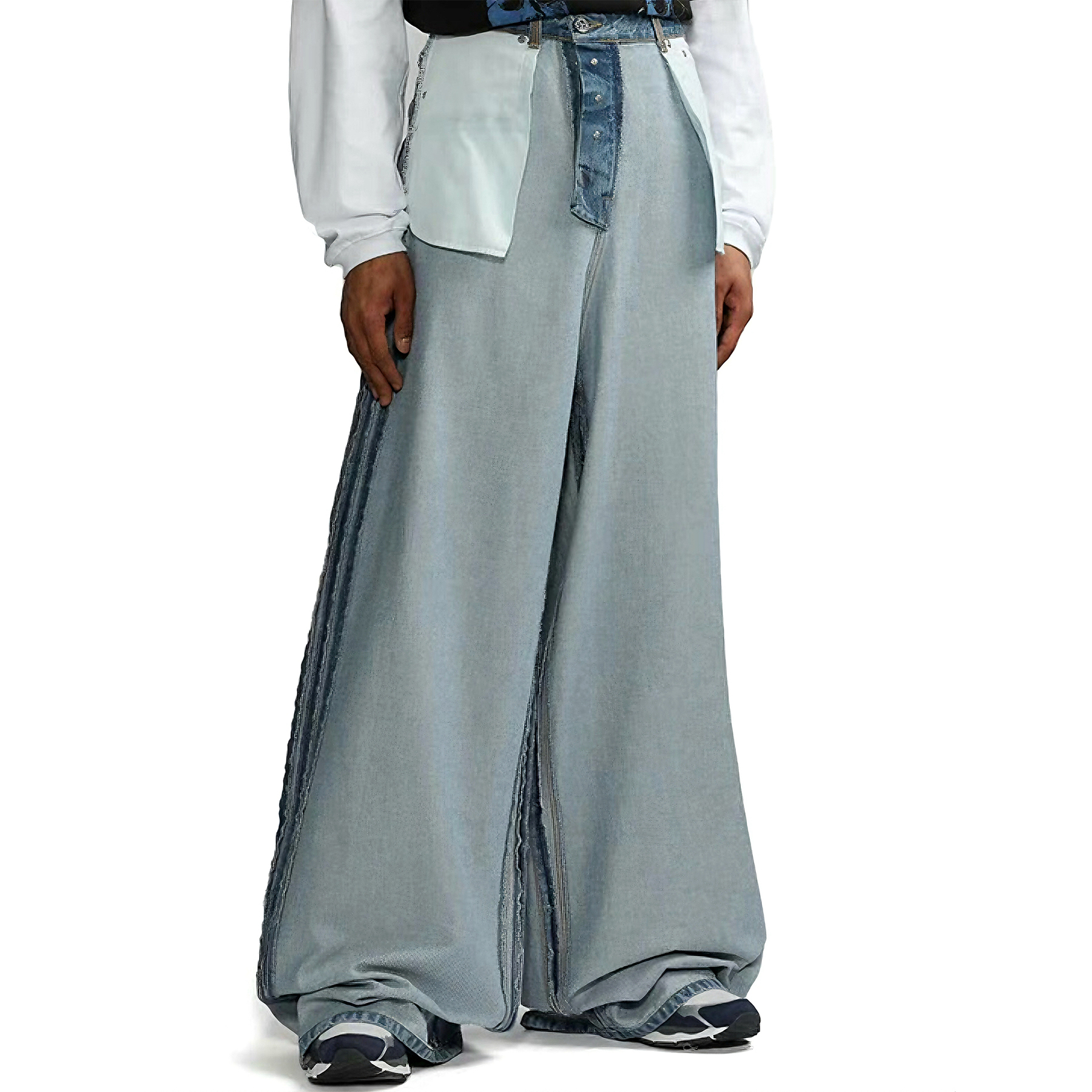 NIGO Vetements Men And Women With The Same Paragraph Fall And Winter Double-sided Wear Washed Blue Wide-legged Loose Flare Jeans Jeans High Street Trend Casual Straight Pants Ngvp #nigo2458