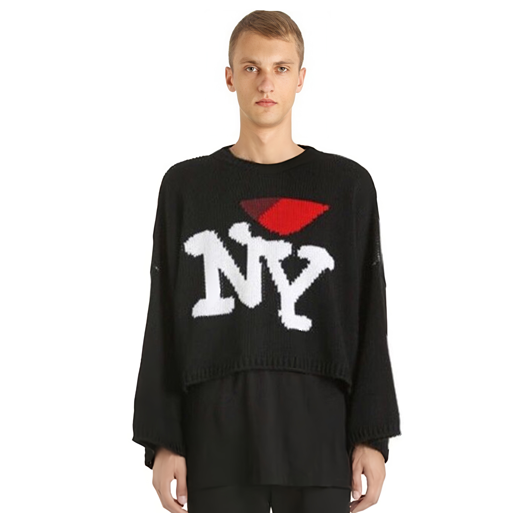 NIGO Raf Simons Men's Fall And Winter Black Ny Jacquard Round Neck Long Sleeve Knitted Sweater High Street Trend Casual Pullover Sweater Ngvp #nigo2462