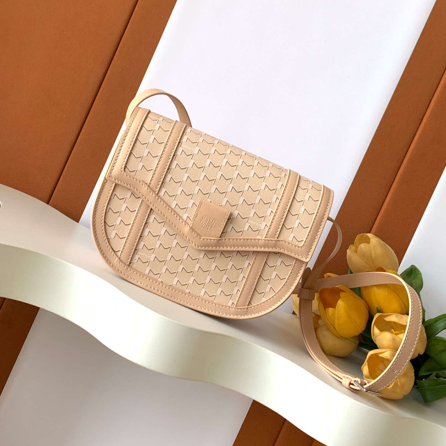 NIGO Moynat M Canvas Women's Fashion Classic Leather M Shaped Buckle Closure Adjustable Strap Crossbody Bag Shoulder Saddle Bag Bags #nigo78713