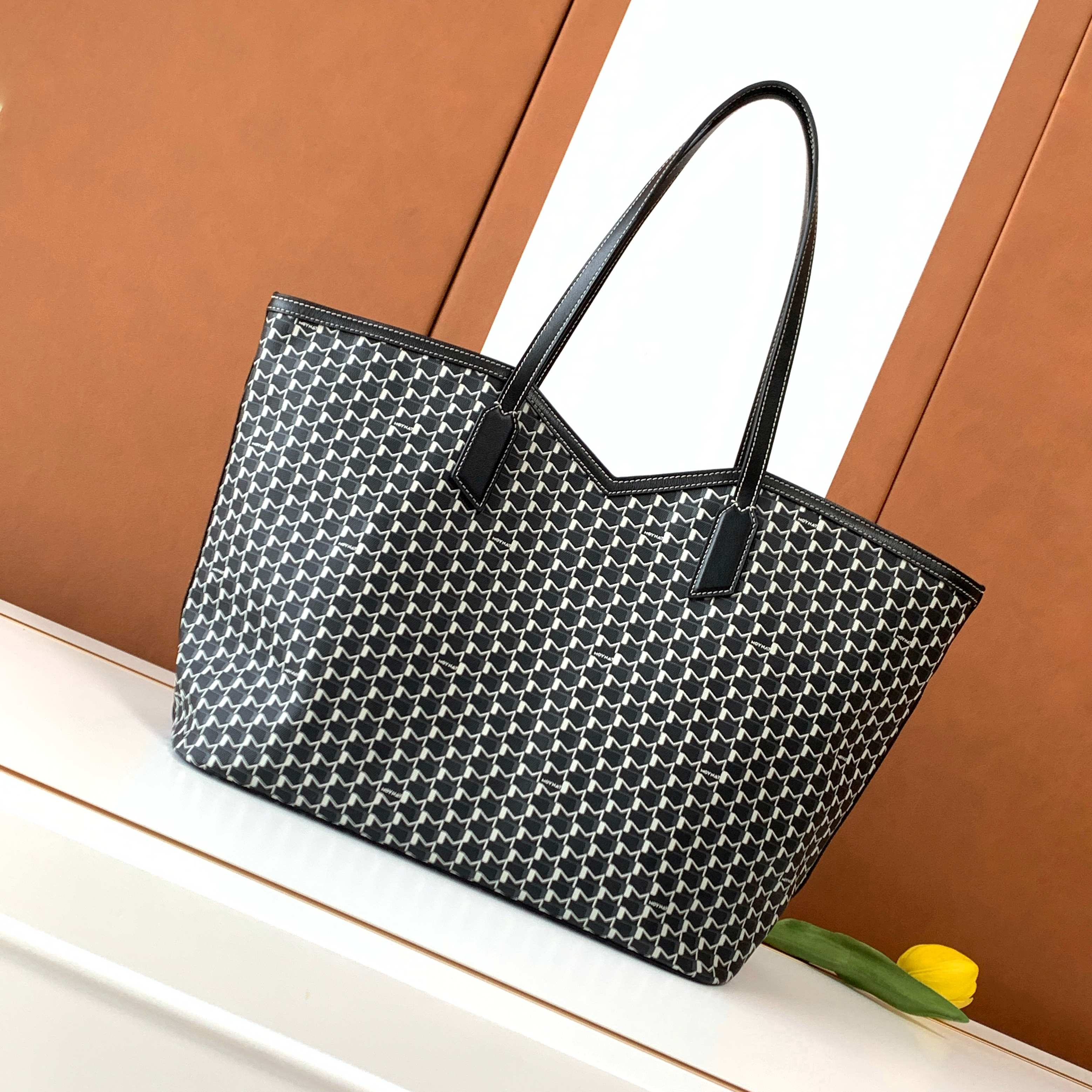 NIGO Moynat M Canvas Women's Classic Fashion Black And White Patchwork Canvas Tote Bag With Hook And Eye Closure Dual Use Handles And Shoulder Strap Bag Bags #nigo78711