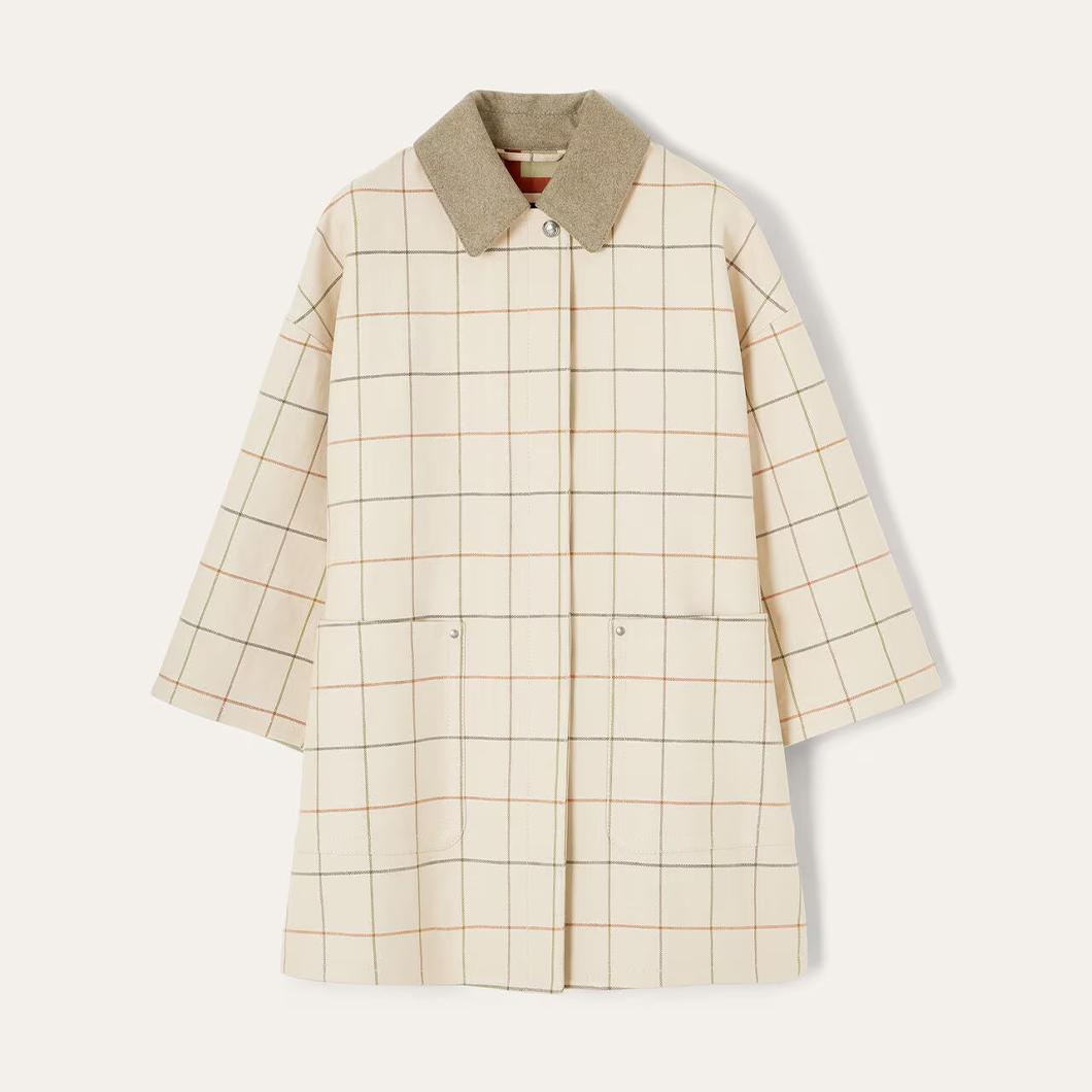 NIGO Loro Piana Women's Spencer Trench Coat Spring/Fall Checkered Collar Solid-Color Linen A-Line Jacket Ngvp #nigo2362
