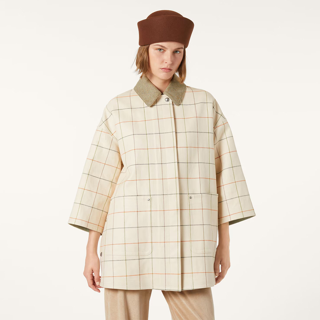 NIGO Loro Piana Women's Spencer Trench Coat Spring/Fall Checkered Collar Solid-Color Linen A-Line Jacket Ngvp #nigo2362