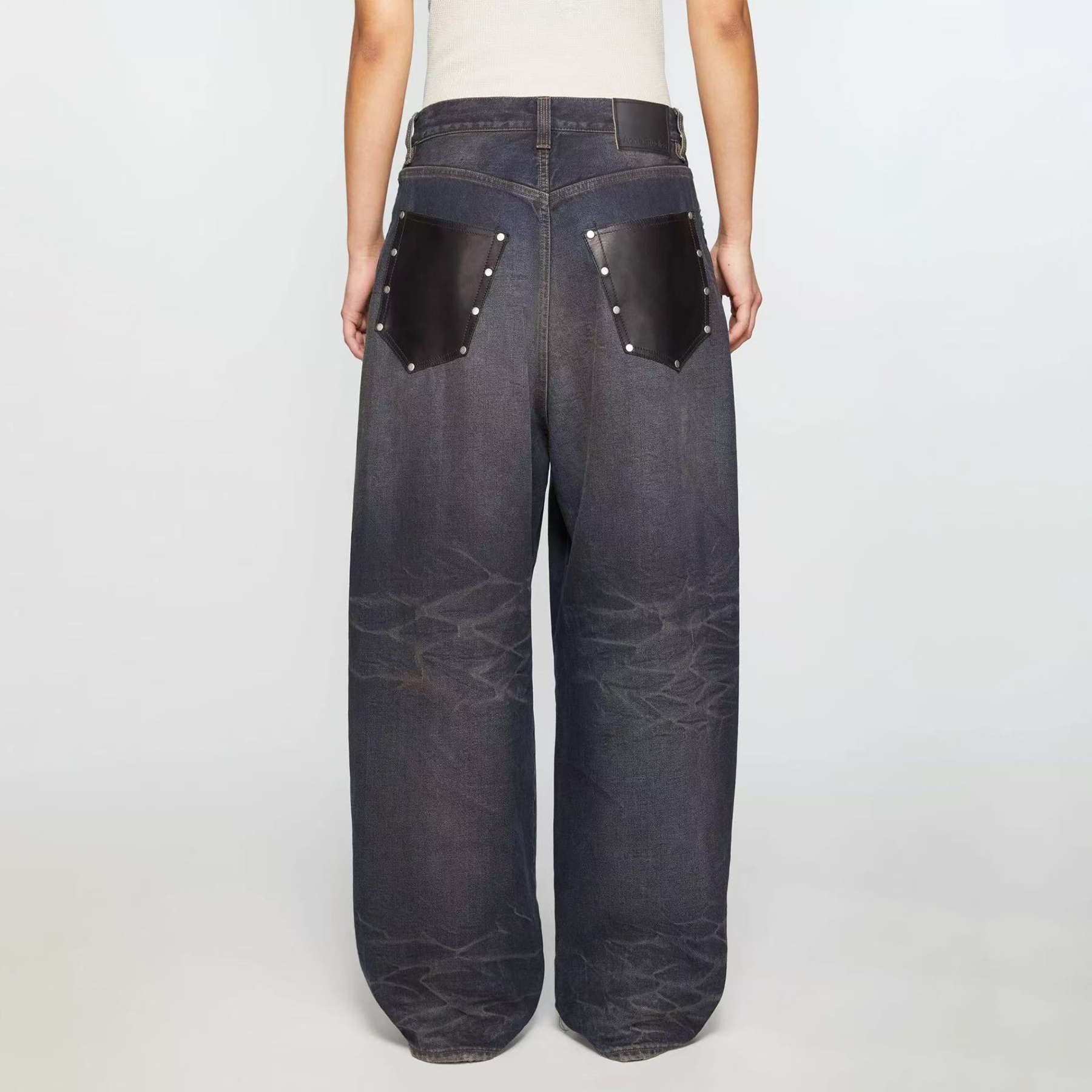 NIGO Acne Studios Men's Fall And Winter Dirty-dyed Old Metal Leather Pockets Washed Cat Whiskers Baggy Jeans Loose Wide-legged Pants Ngvp #nigo2472
