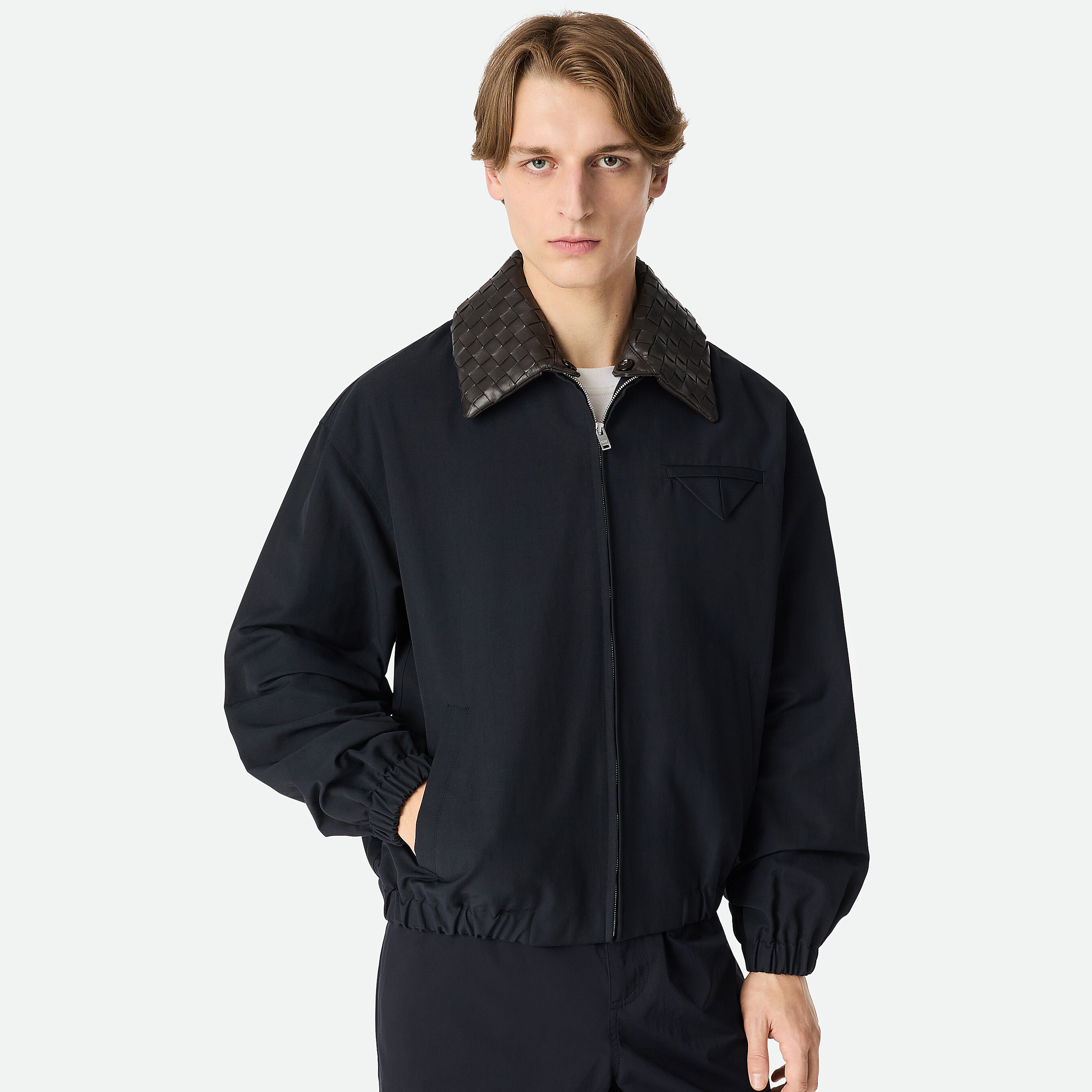 NIGO Bottega Veneta Men's Tech Cotton Zipper Woven Leather Collar Spring/Fall Solid Color Zipper Long Sleeve Jacket Ngvp #nigo2367