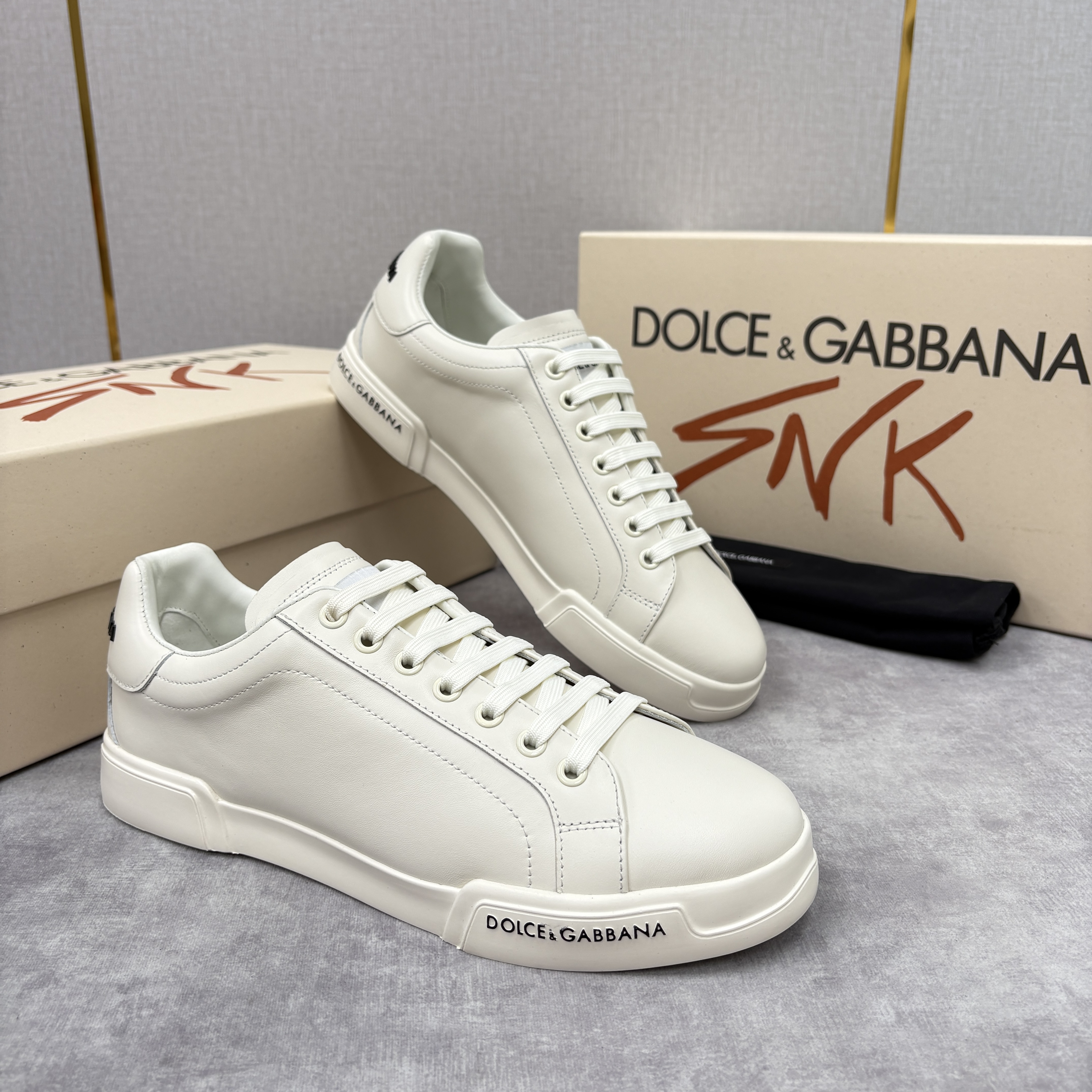 NIGO Dolce&Gabbana Men's And Women's Spring/Fall Fashion Casual Round Toe Lace Up Solid Color Leather Printed Rubber Sole Sneakers Shoes #nigo78728