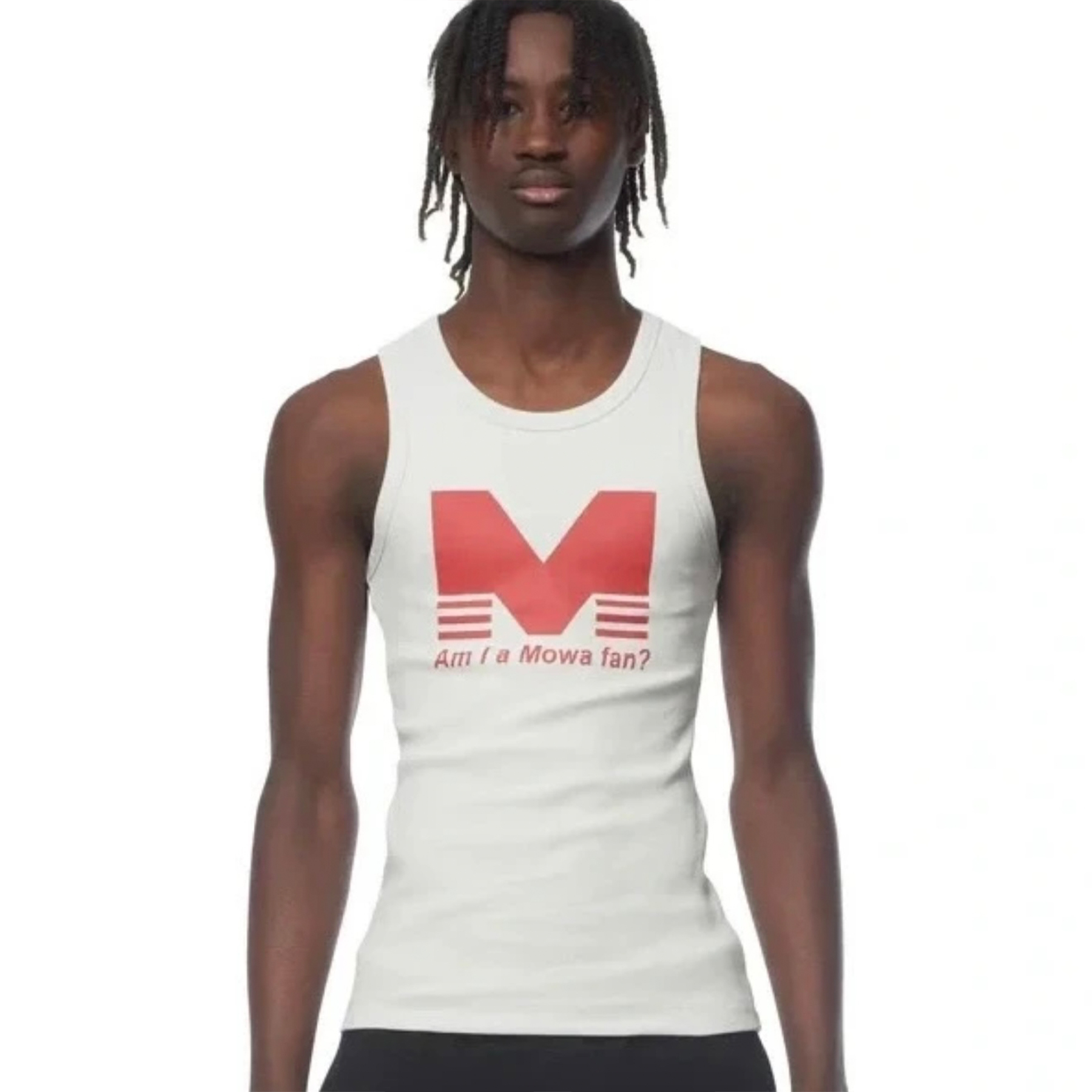 NIGO Mowalola Men's Spring Summer High Street Trend Stretch Retro Am I A Mowa Fan Slogan Printed Slim Vest Top White Fashion T-shirt Ngvp #nigo2468