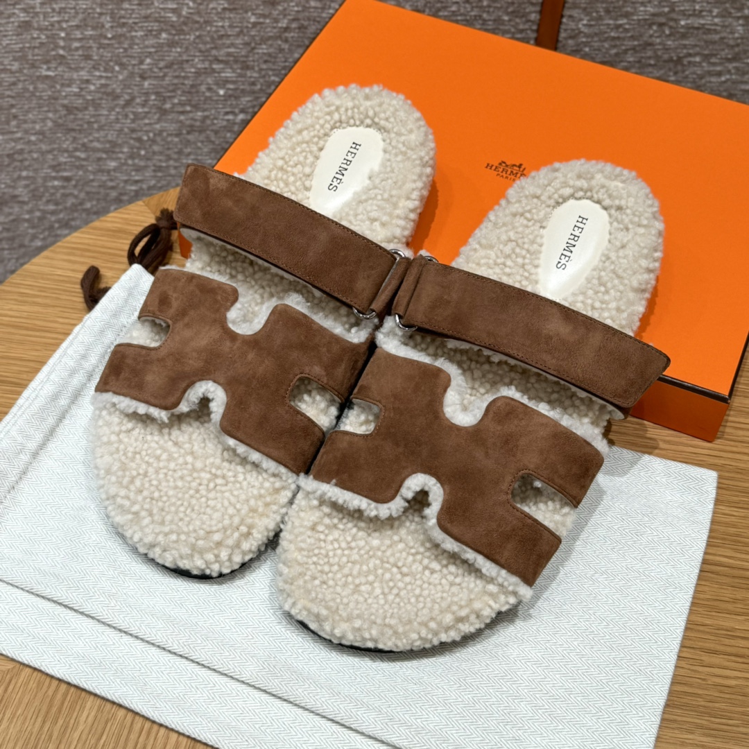 NIGO Hermes Chypre Men's And Women's Spring/Fall Fashion Casual Suede Shearling Flip Flop Sandals Shoes #nigo78741