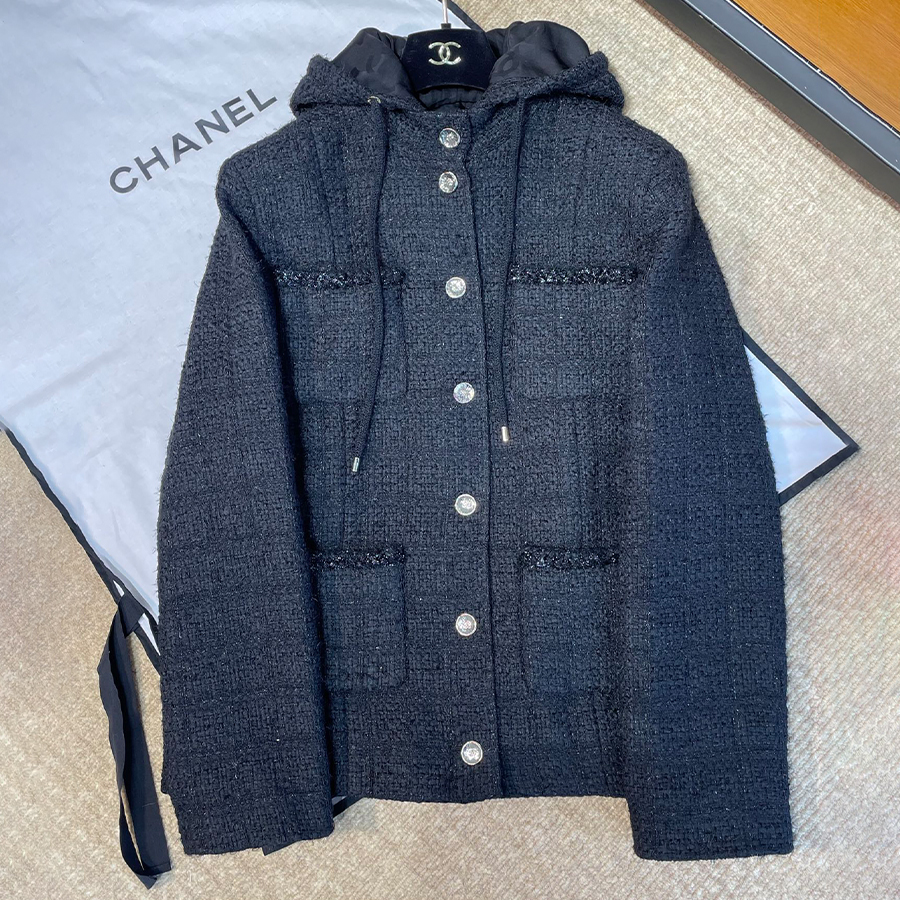 NIGO Chanel Women's Fall/Winter Multi-Pocket Tweed Solid Color Single-Breasted Long-Sleeve Hooded Jacket Ngvp #nigo2371