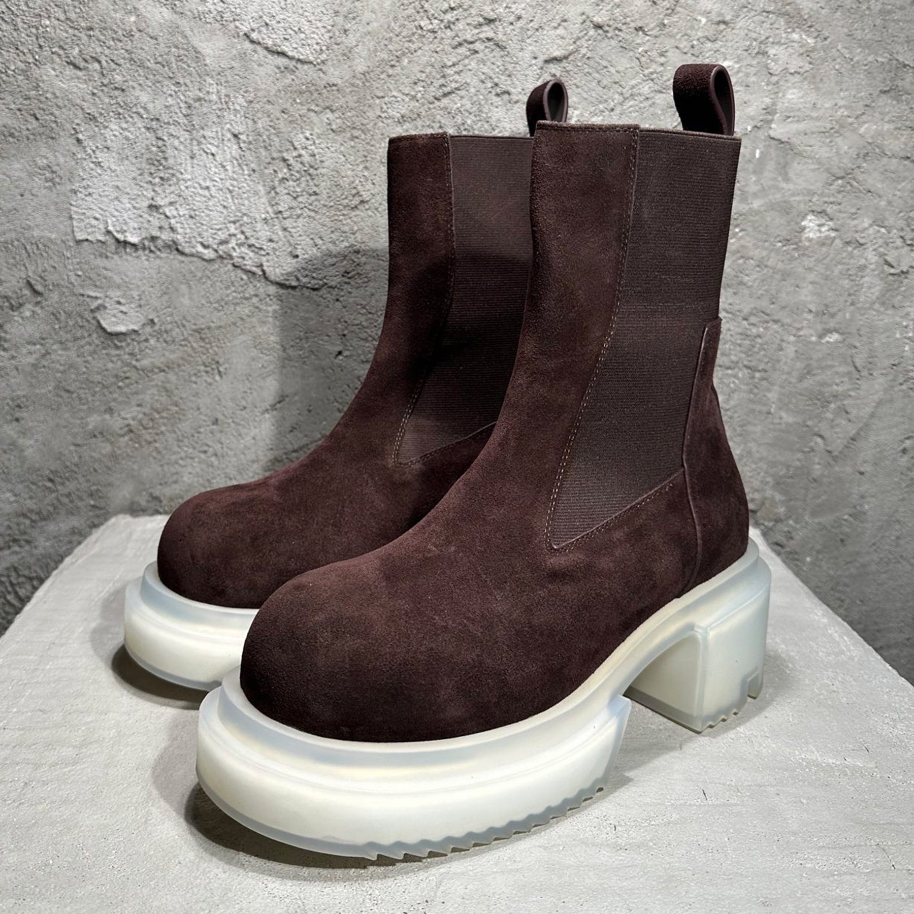 NIGO Rick Owens Men's Fall And Winter Elastic Thick Bottom Boots Round Head Suede Short Boots 7cm Fashion Trend Cowhide Mid-calf Shoes Ngvp #nigo2466