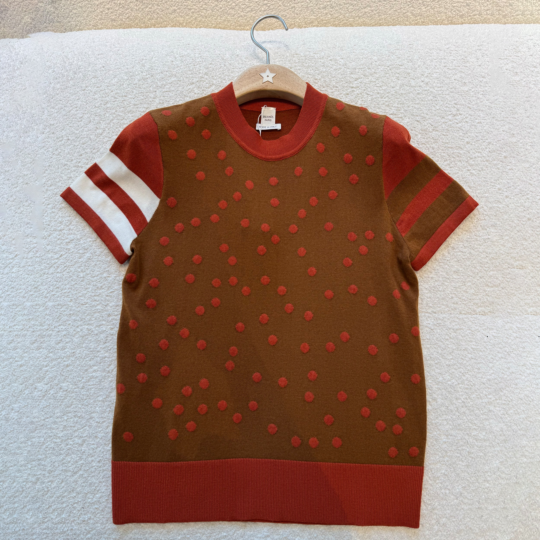 NIGO Hermes Women's Spring And Summer Cashmere Knitted T-shirt Round Neck Short-sleeved Color Collision Striped Polka Dot Short Knitted Sweater Bottoming Sweater Ngvp #nigo2473