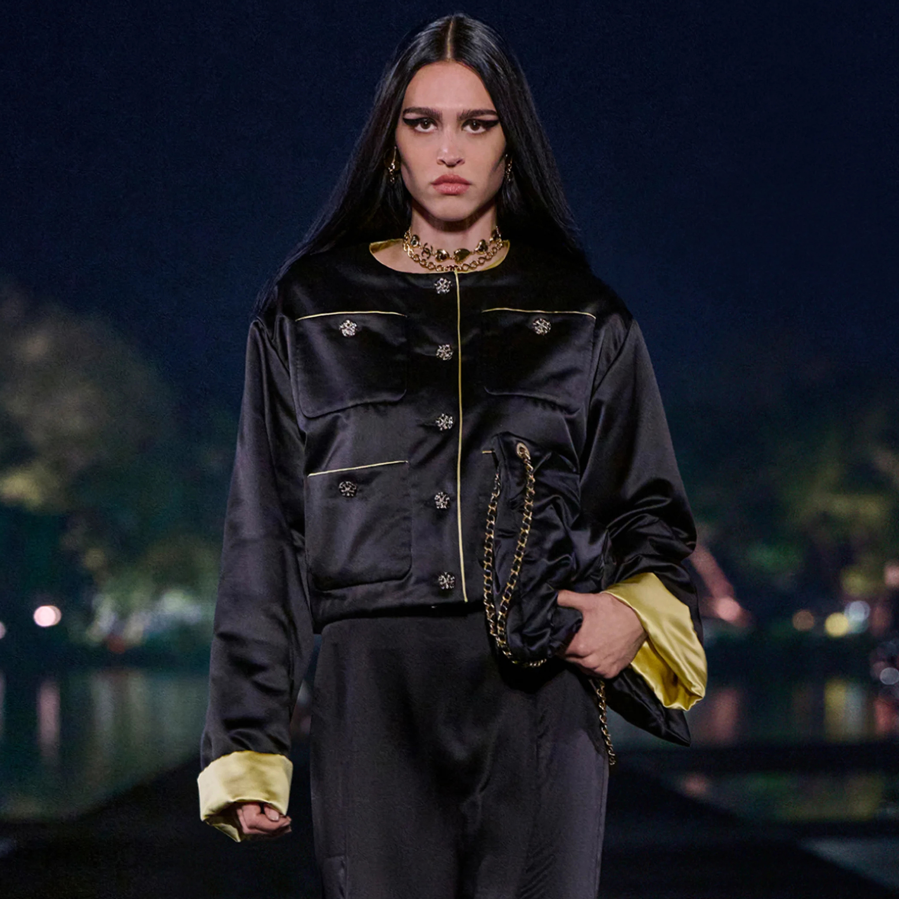 NIGO Chanel Women's Autumn And Winter Silk Color Blocking Short Cotton Jacket Fashion Exquisite Black Yellow Flash Diamond Button Luxury Jacket Ngvp #nigo2465