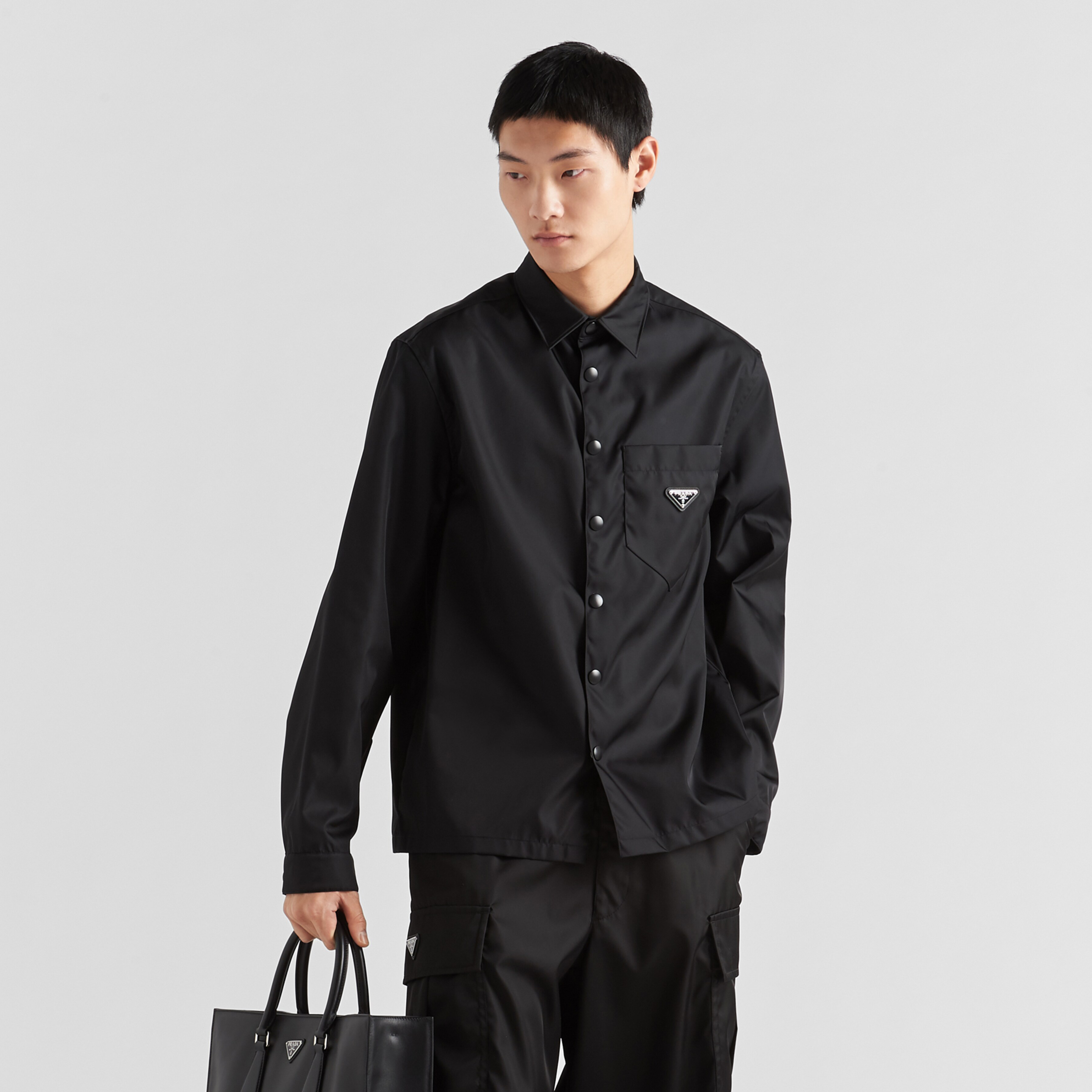 NIGO Prada Re-Nylon Men's Spring/Fall Fashion Casual Solid Color Collared Single Button Nylon Jacket Shirt #nigo78762