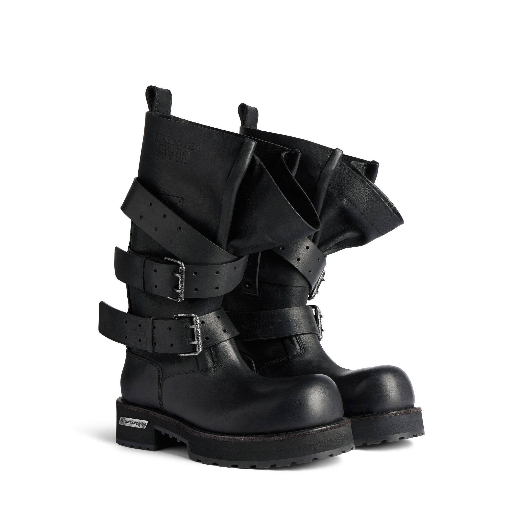 NIGO Balenciaga VENOM Men's  Fall/Winter Fashion Solid Color Round Toe Slip On Leather Buckle Fastened Knee High Boots Shoes #nigo78771