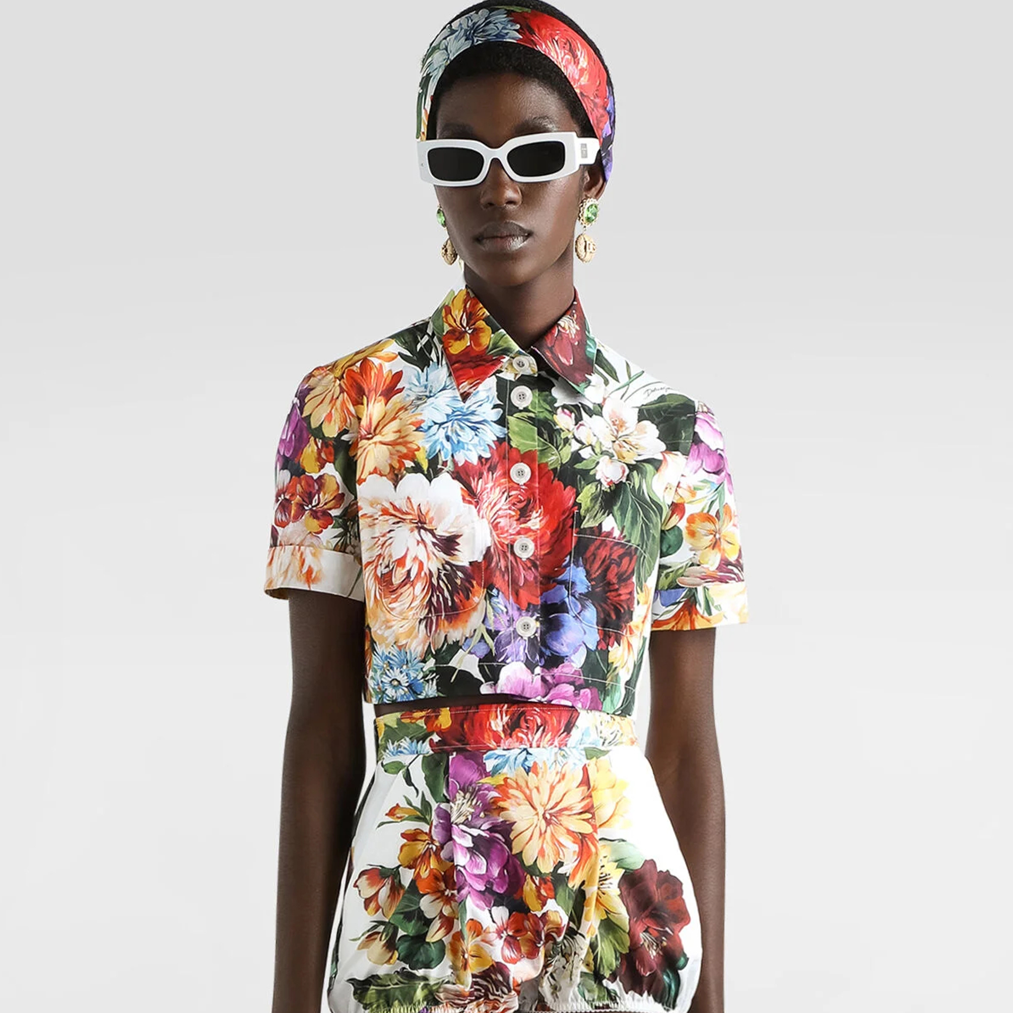 NIGO Dolce&Gabbana Women's Flower Bouquet-Print Poplin Shirt Summer Single-Breasted Collared Short-Sleeve Top Ngvp #nigo2377