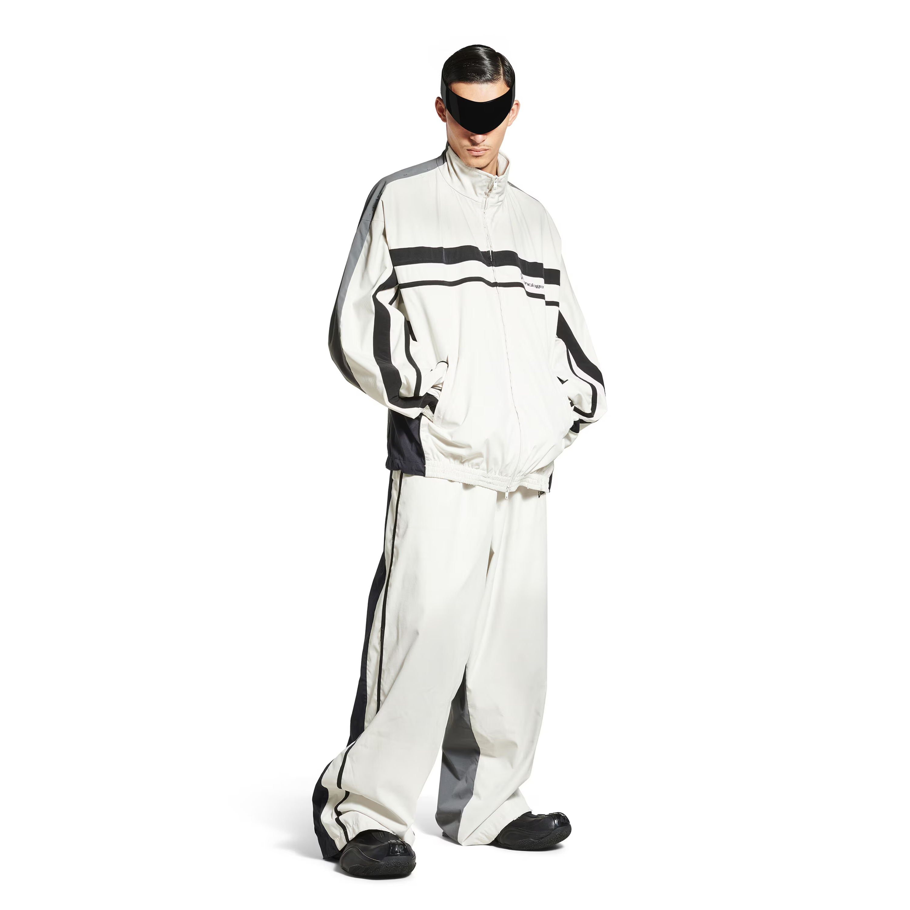 NIGO Balenciaga Men's Faded Black 50/50 Tracksuit Jacket Spring/Fall Zipper Long-Sleeve Outerwear Casual Patchwork Stretch Relaxed-Fit Sweatpants #nigo81565