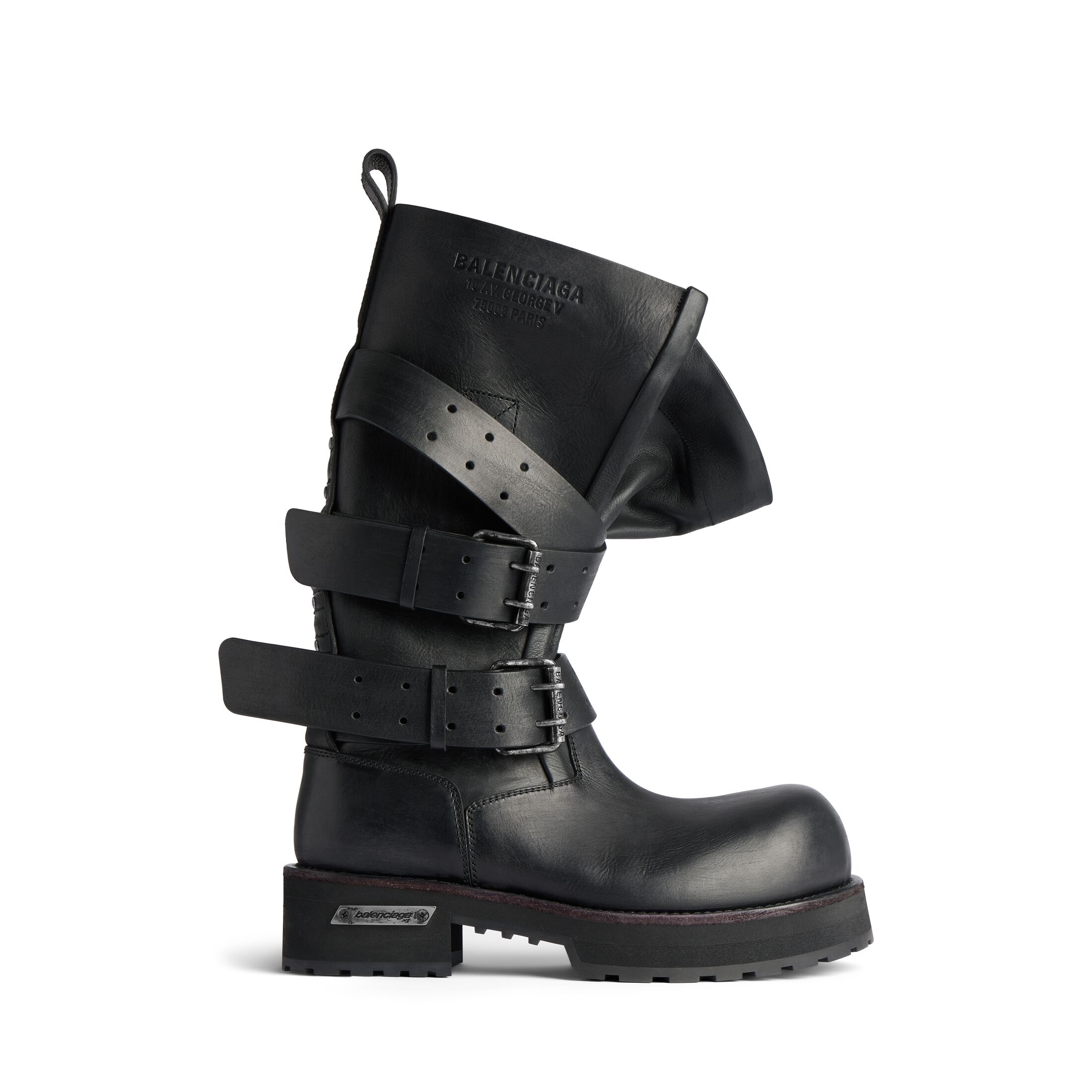 NIGO Balenciaga VENOM Men's  Fall/Winter Fashion Solid Color Round Toe Slip On Leather Buckle Fastened Knee High Boots Shoes #nigo78771