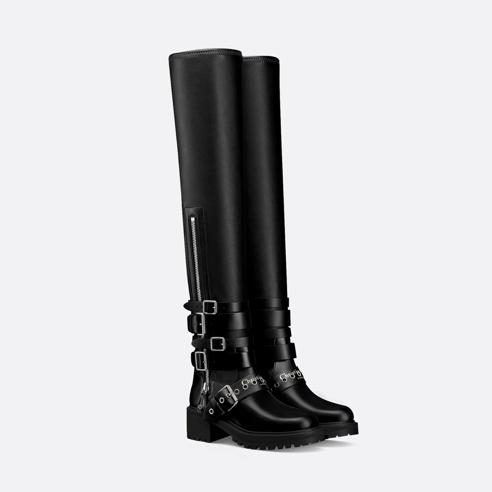 NIGO Dior D-Fight Women's Fall/Winter Classic Fashion Round-Toe Zipper Chunky Heel Leather Over-the Knee Boots Shoes #nigo78766