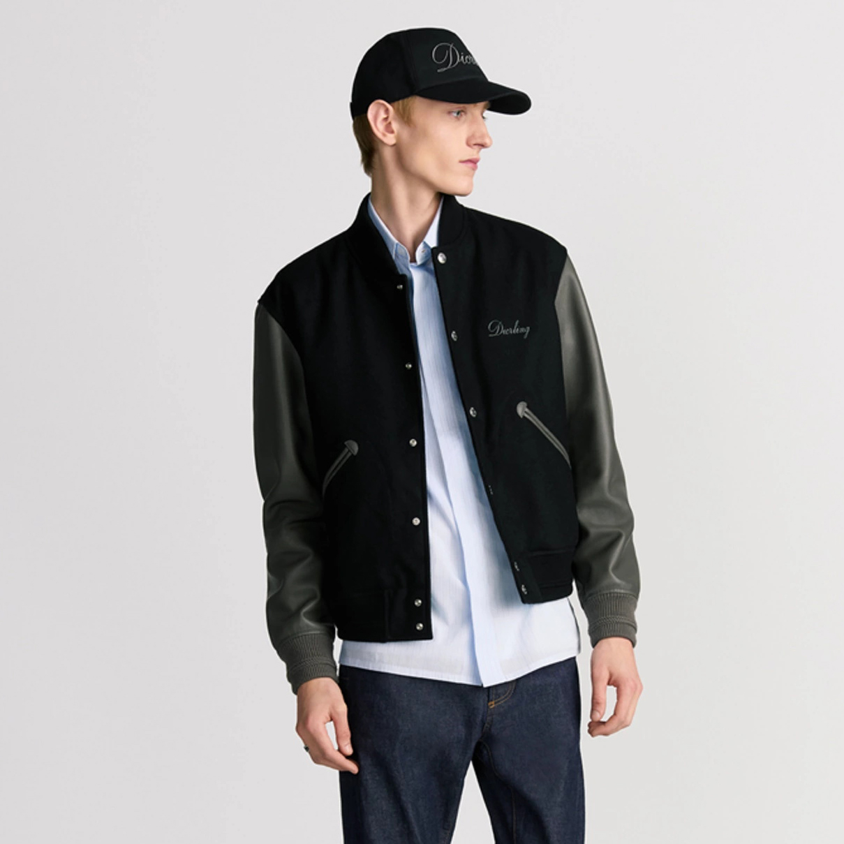 NIGO Dior Men's Spring/Fall Casual Fashion Crew Neck Single-Button Wool Tweed Jacket Leather Baseball Jacket #nigo78774