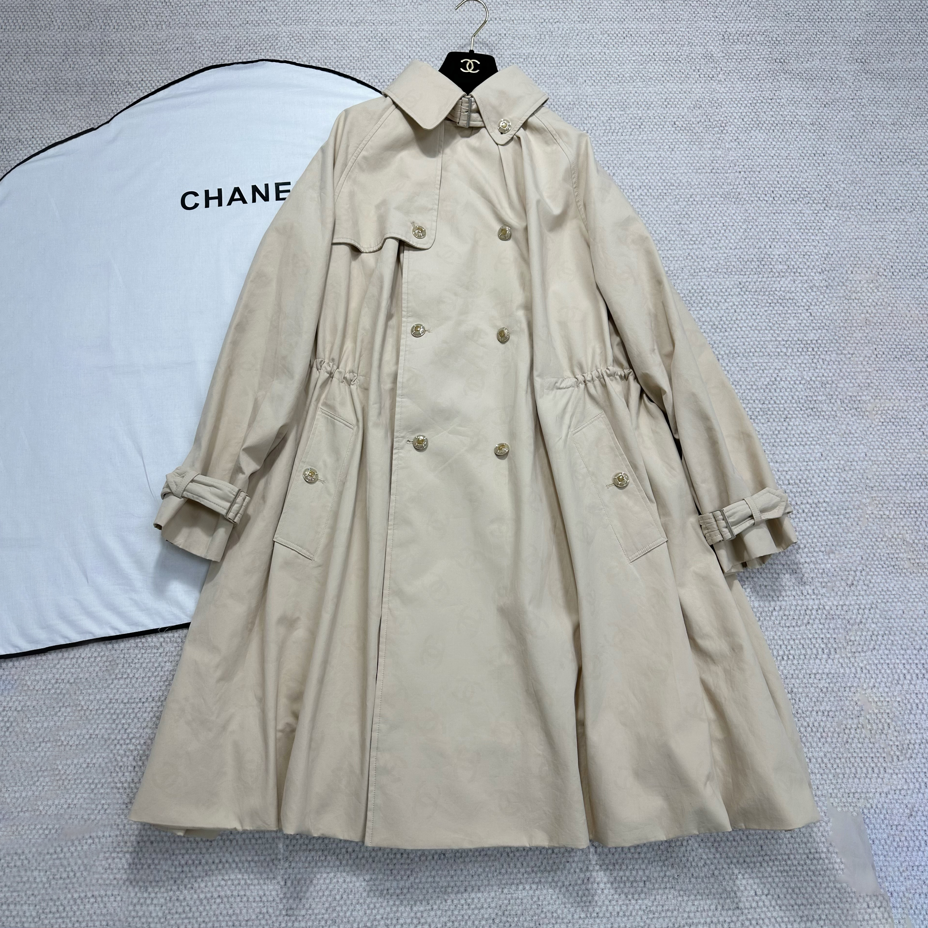 NIGO Chanel Women's Spring/Fall Casual Double Breasted Collared Long Print Trench Coat with Elastic Waistband Jacket #nigo78777
