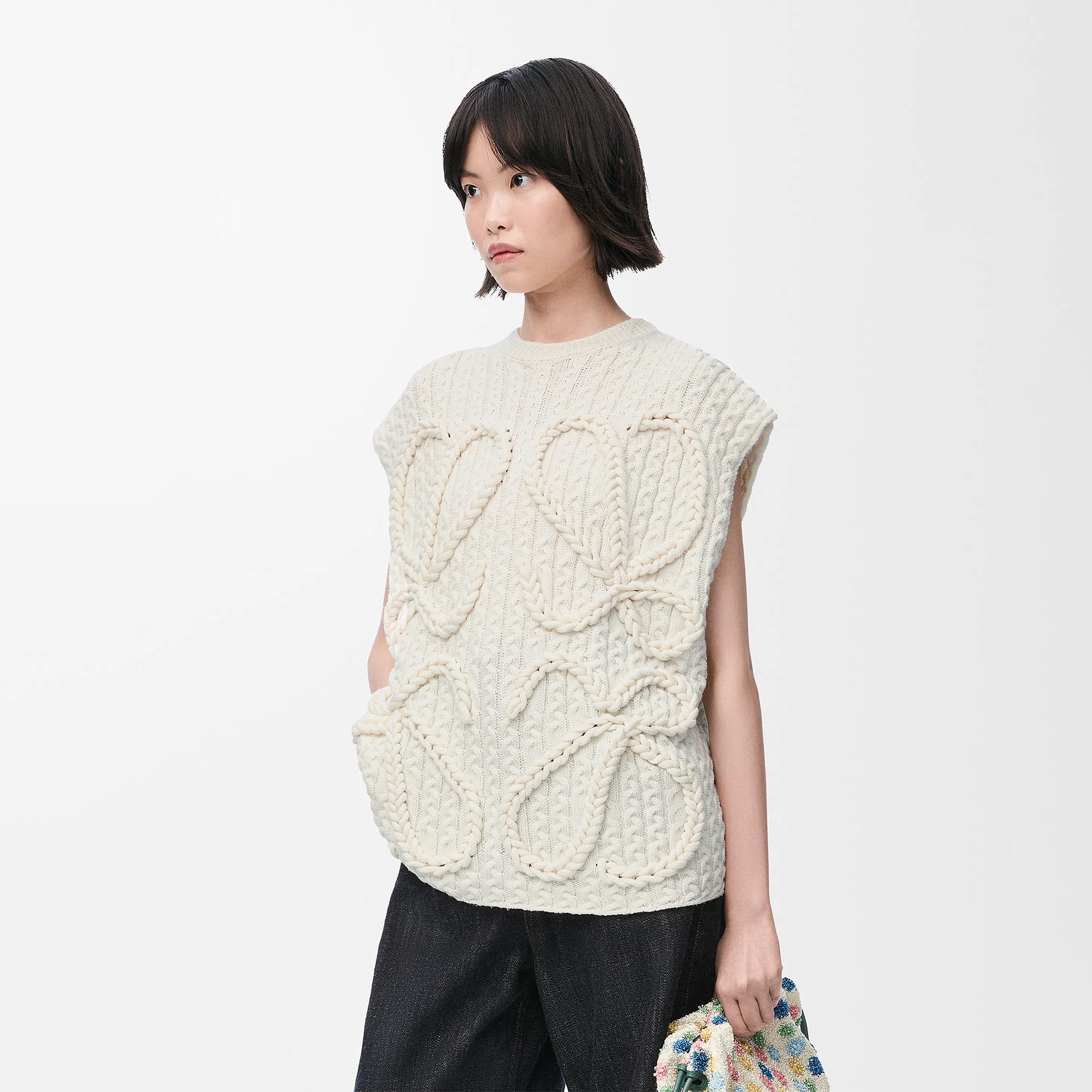 NIGO Loewe Women's High-Street Crew Neck Sleeveless Wool Vest Spring/Fall Logo Knit Sweater #nigo81567