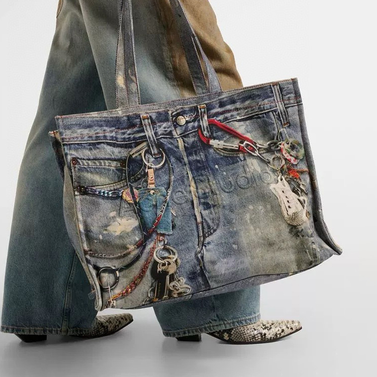 NIGO Acne Studios Women's Fashion Retro Color-Block Logo Denim Patchwork Print Tote Bag Shoulder Bag Bags #nigo78793