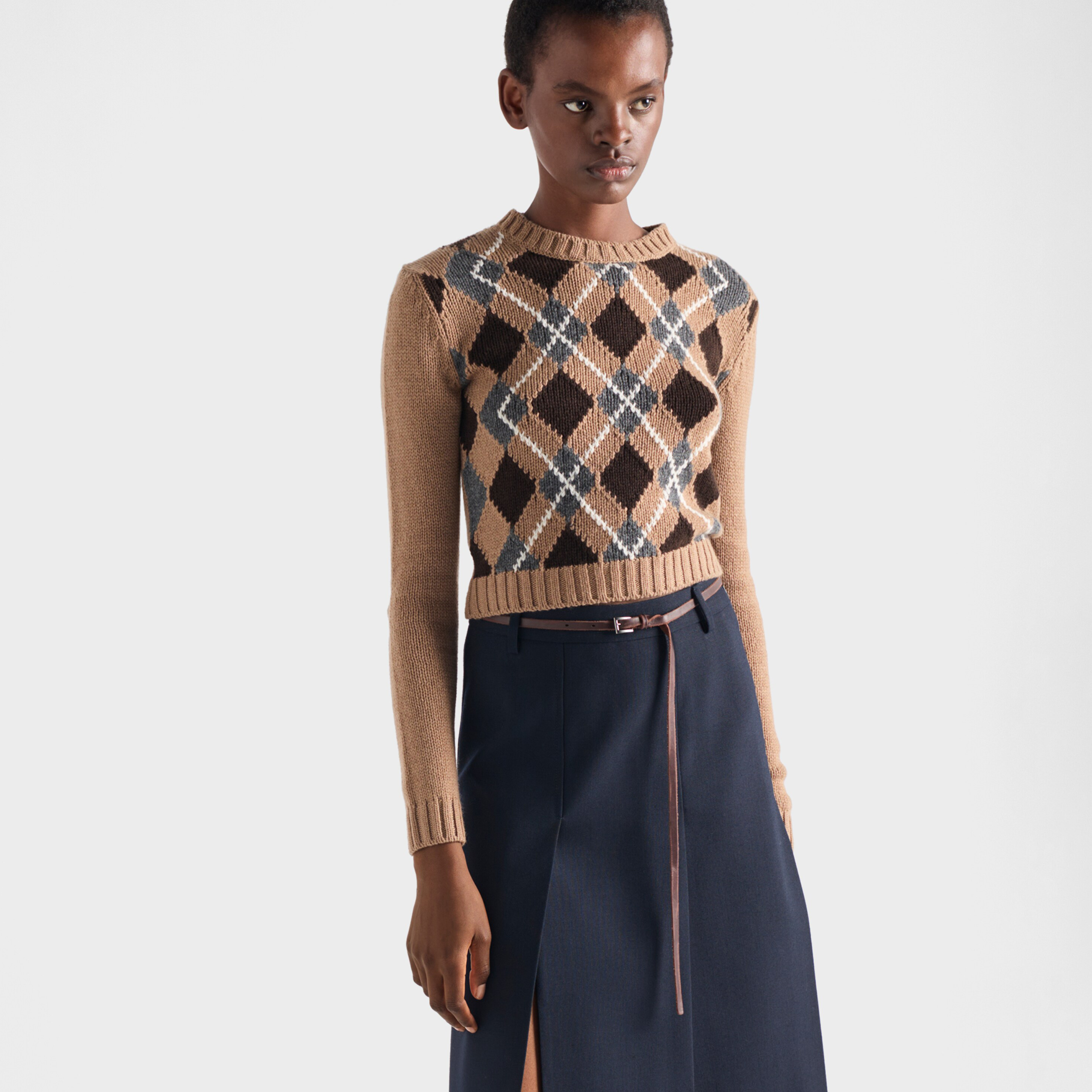 NIGO Prada Women's Fall/Winter Fashion Casual Crewneck Pullover Diamond Pattern Cashmere Short Sleeve Sweater #nigo78788