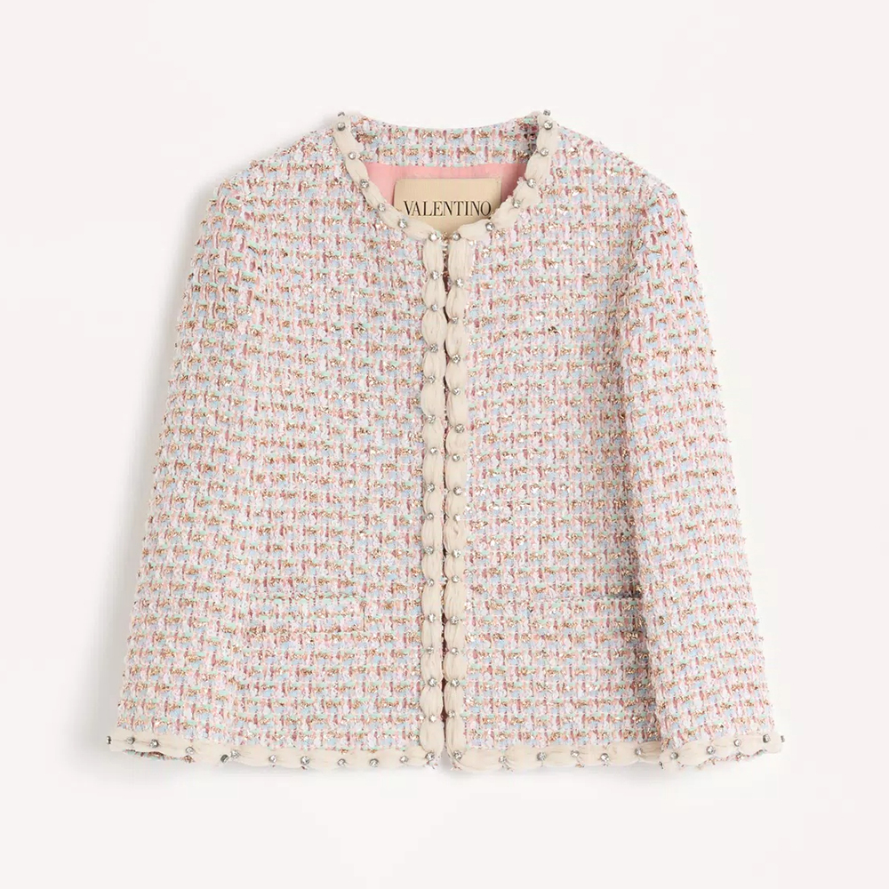 NIGO Valentino ﻿Women's Spring/Summer/Fall Striped Knit Long-Sleeve Embroidered Ribbon Tweed Jacket Casual Solid-Color Mid-Waist Skirt Ngvp #nigo2384