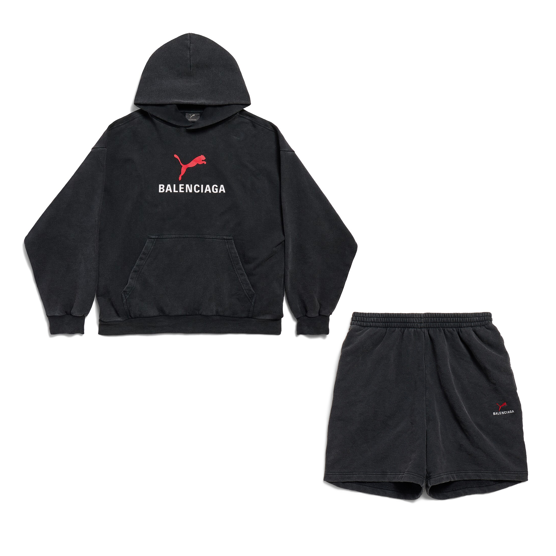 NIGO Balenciaga PUMA HOODIE Men's And Women's Spring/Fall Fashion Casual Faded Washed Hooded Pullover Long-Sleeve Sweatshirt Sweatpants Set with Elastic Waistband Faded Washed Shorts Suit Set #nigo78813