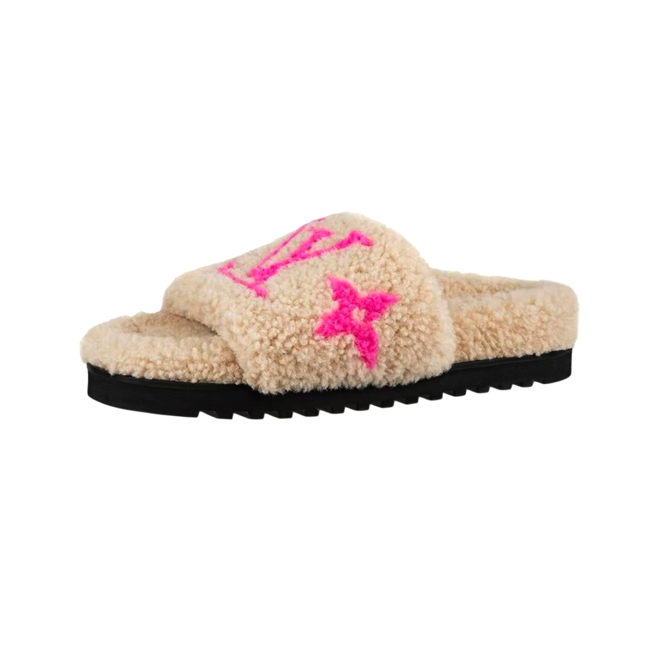 NIGO Louis Vuitton Women's Fall/Winter Fashion Casual Round Toe Open Toe Flat Thong Wool Slippers Shoes #nigo78811