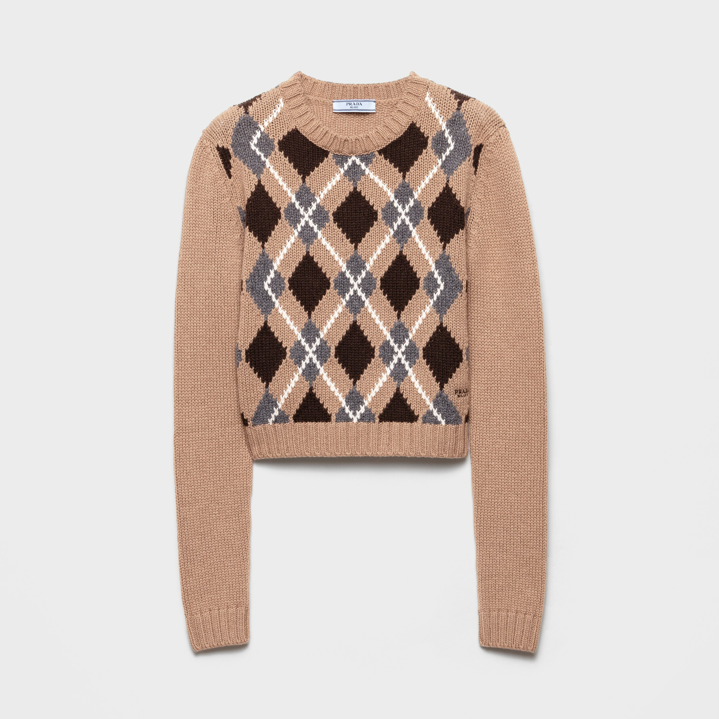 NIGO Prada Women's Fall/Winter Fashion Casual Crewneck Pullover Diamond Pattern Cashmere Short Sleeve Sweater #nigo78788