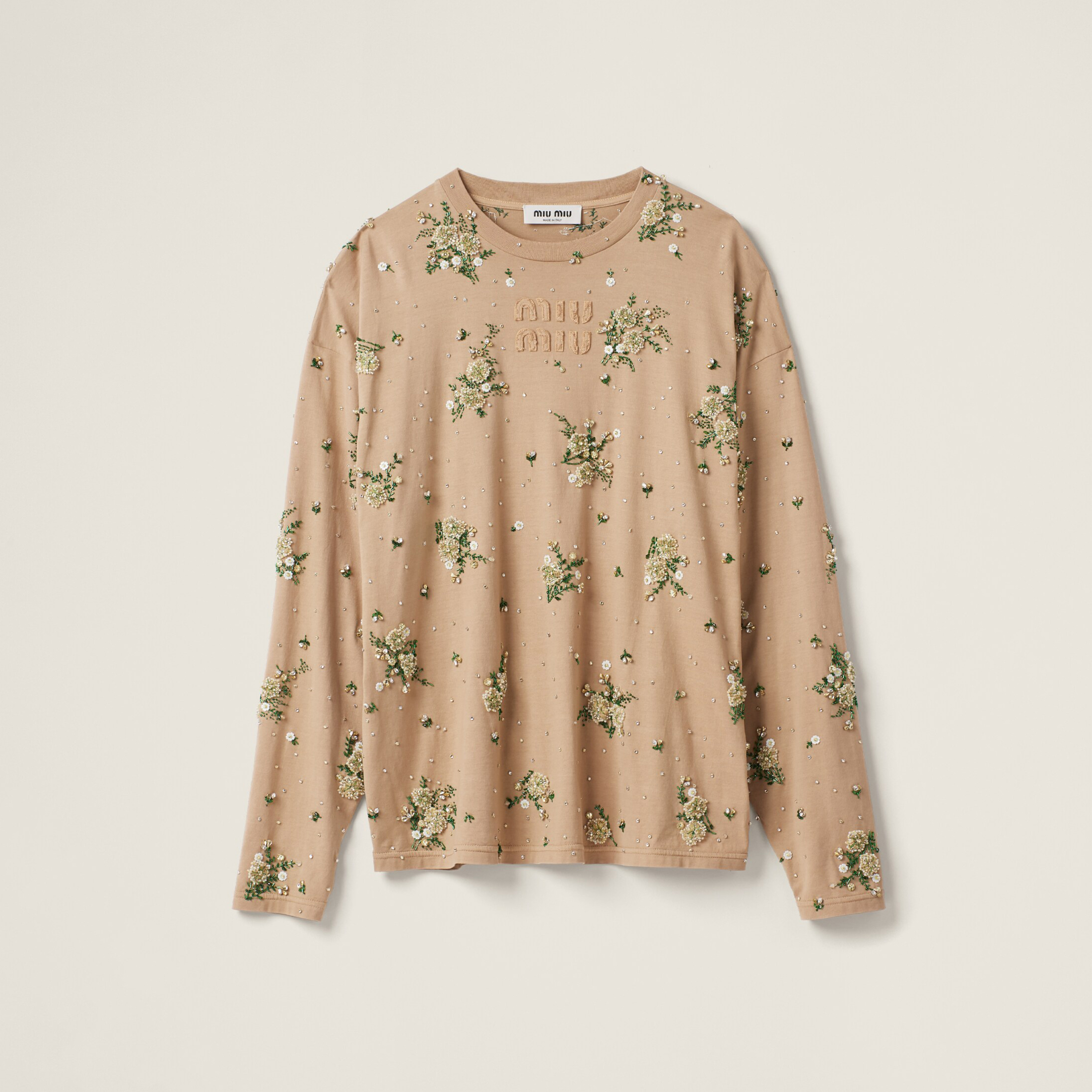 NIGO MiuMiu Women's Spring/Fall Fashion Casual Crewneck Pullover Hand-Embellished Rhinestone Floral Long-Sleeve T-Shirt #nigo78789