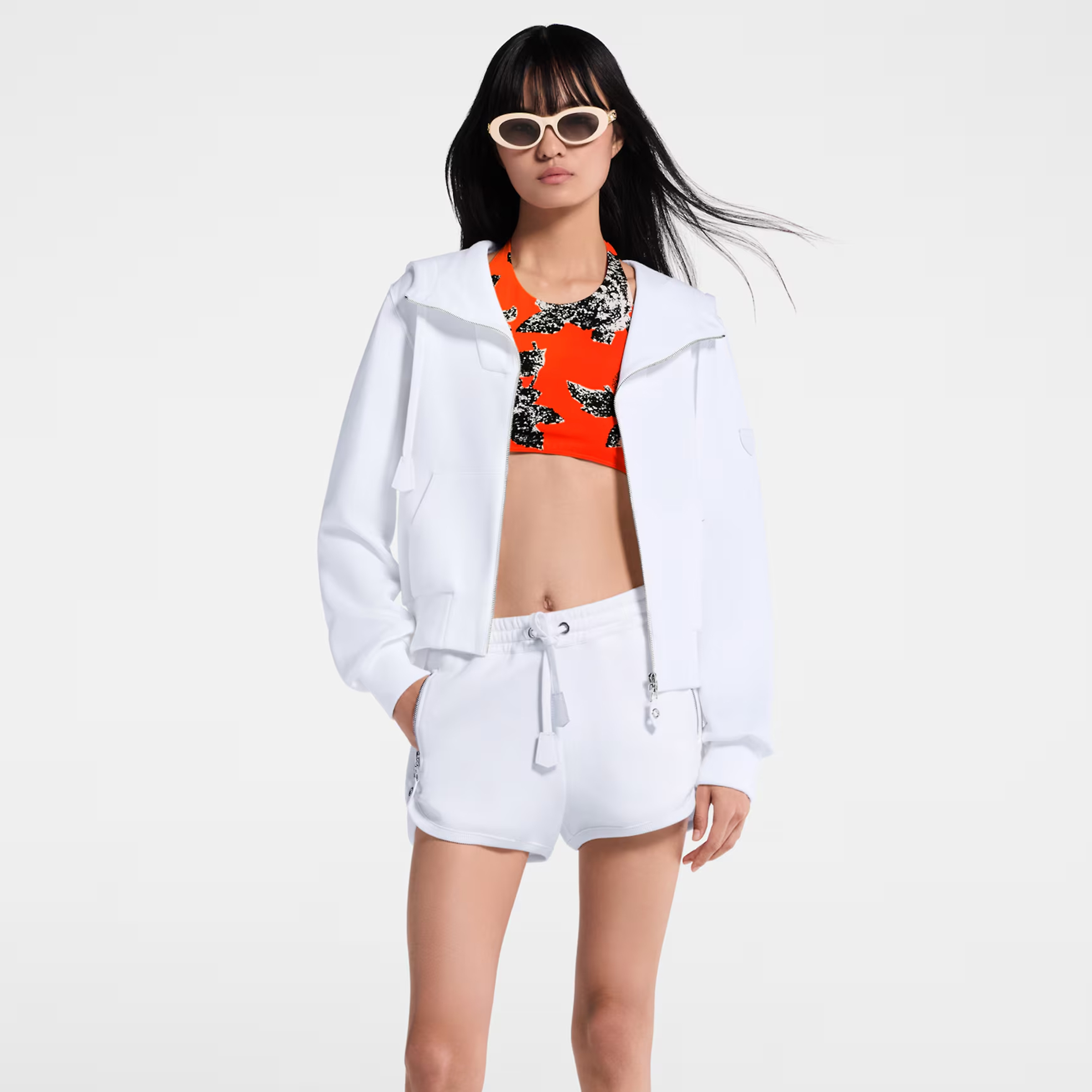 NIGO Louis Vuitton Women's Spring/Summer/Fall Leather-Detailed Zipper Cotton Long-Sleeve Hooded Sweatshirt Casual Solid-Color Drawstring Joggers Shorts Ngvp #nigo2383