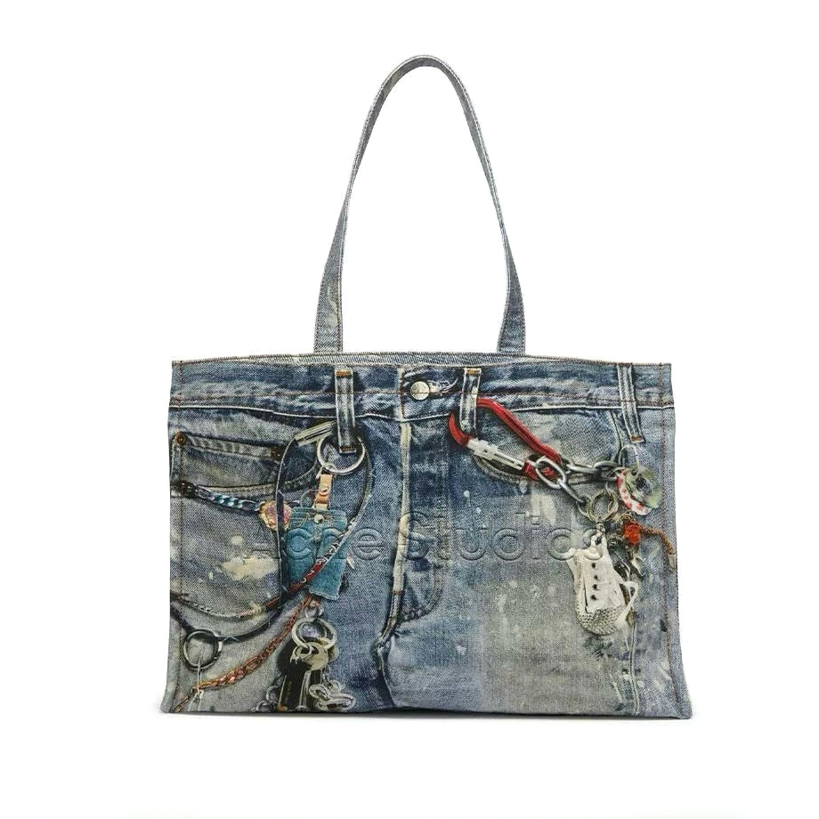 NIGO Acne Studios Women's Fashion Retro Color-Block Logo Denim Patchwork Print Tote Bag Shoulder Bag Bags #nigo78793
