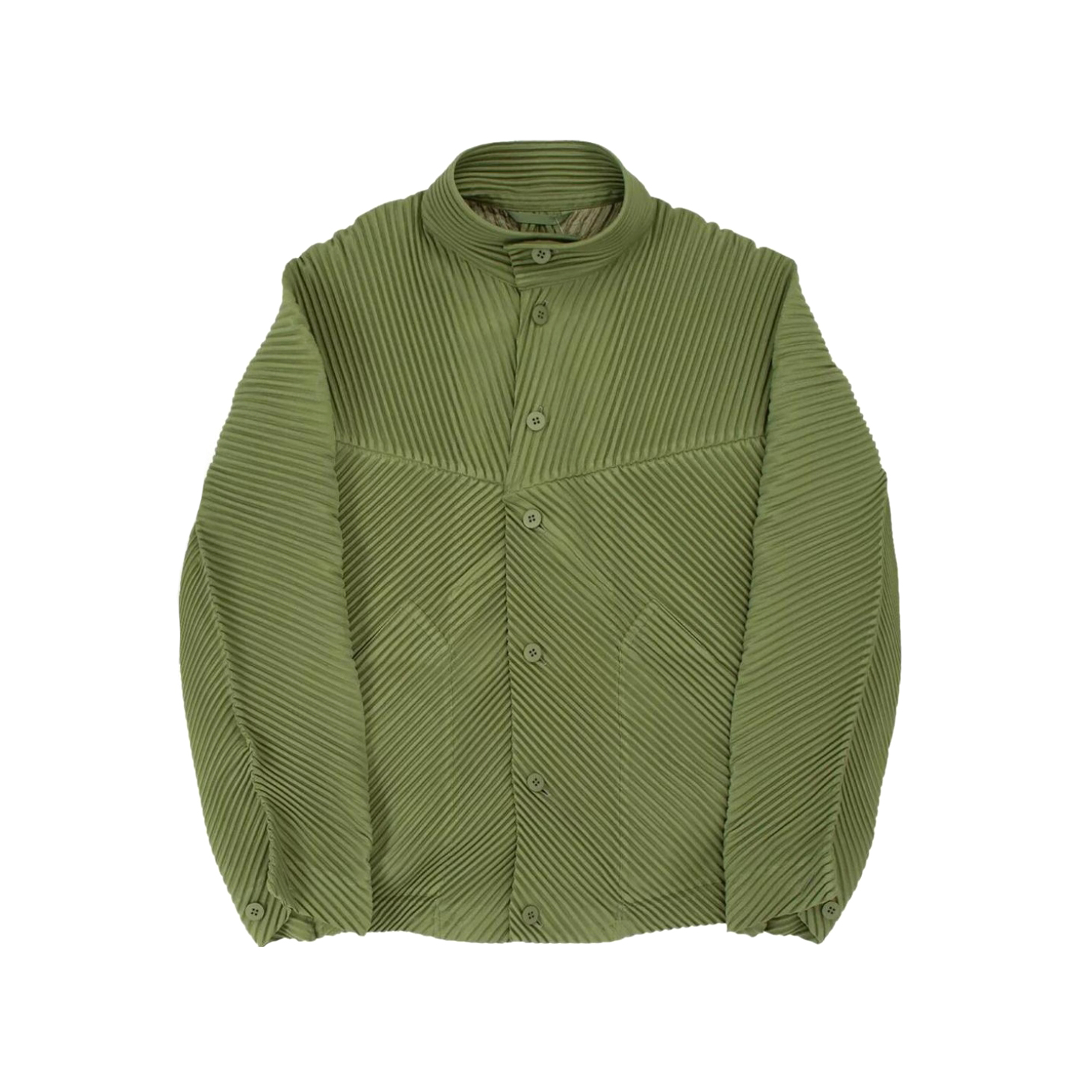 NIGO Issey Miyake Men's And Women's Spring/Fall Fashion Casual Solid Color Single Button Long Sleeve Striped Stand Up Collar Pleated Jacket #nigo78833