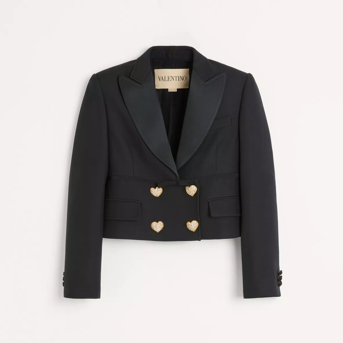 NIGO Women's Fall/Winter Vintage Diamond-Studded Heart Button Solid-Color Silk-Blend Wool Lapel Long-Sleeve Crepe Couture Blazer Jacket Ngvp #nigo2385