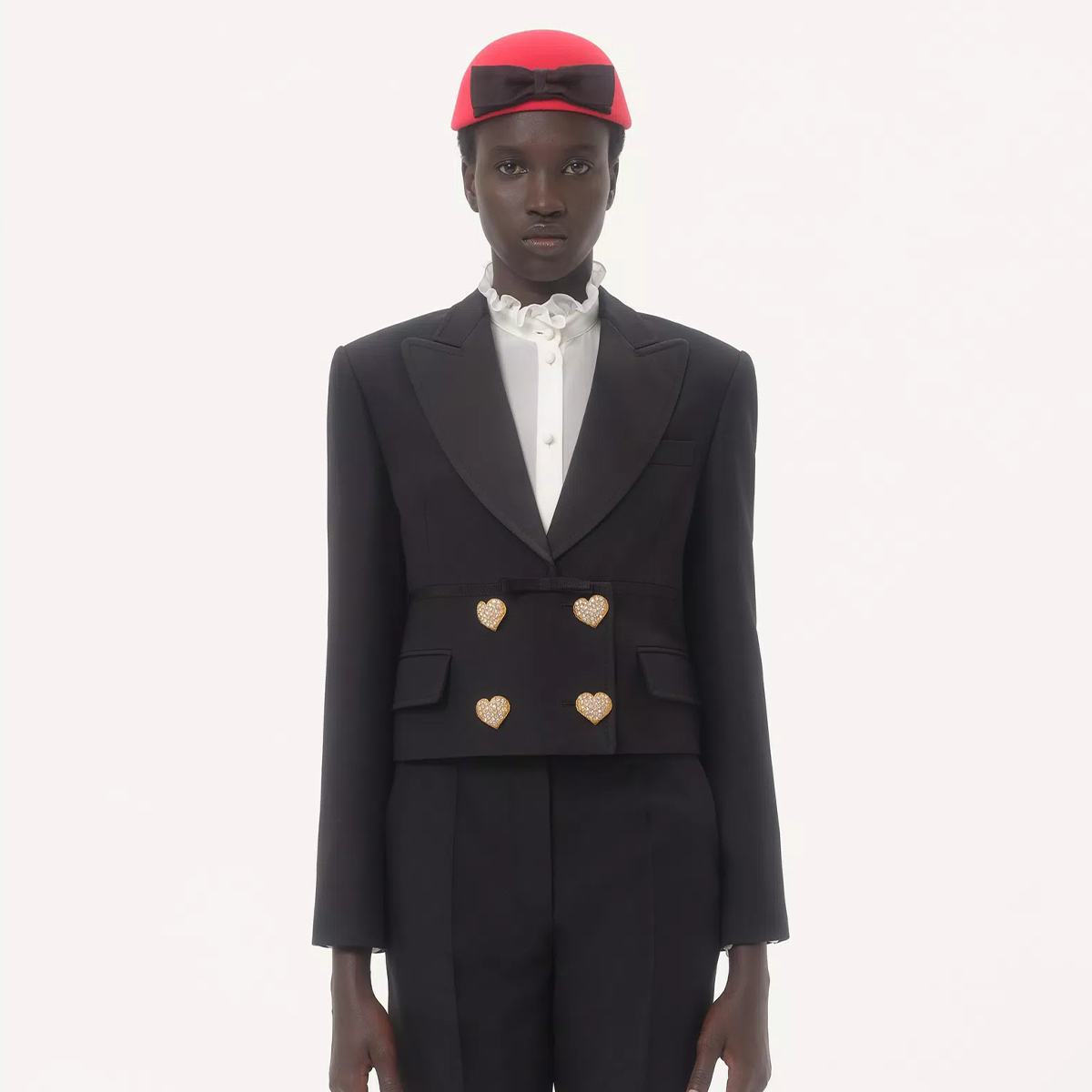 NIGO Women's Fall/Winter Vintage Diamond-Studded Heart Button Solid-Color Silk-Blend Wool Lapel Long-Sleeve Crepe Couture Blazer Jacket Ngvp #nigo2385