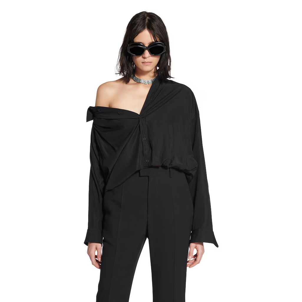 NIGO Balenciaga Women's Spring/Fall Fashion Casual Solid Color Lapel Front Button Long Sleeve One Shoulder Shirt #nigo78818