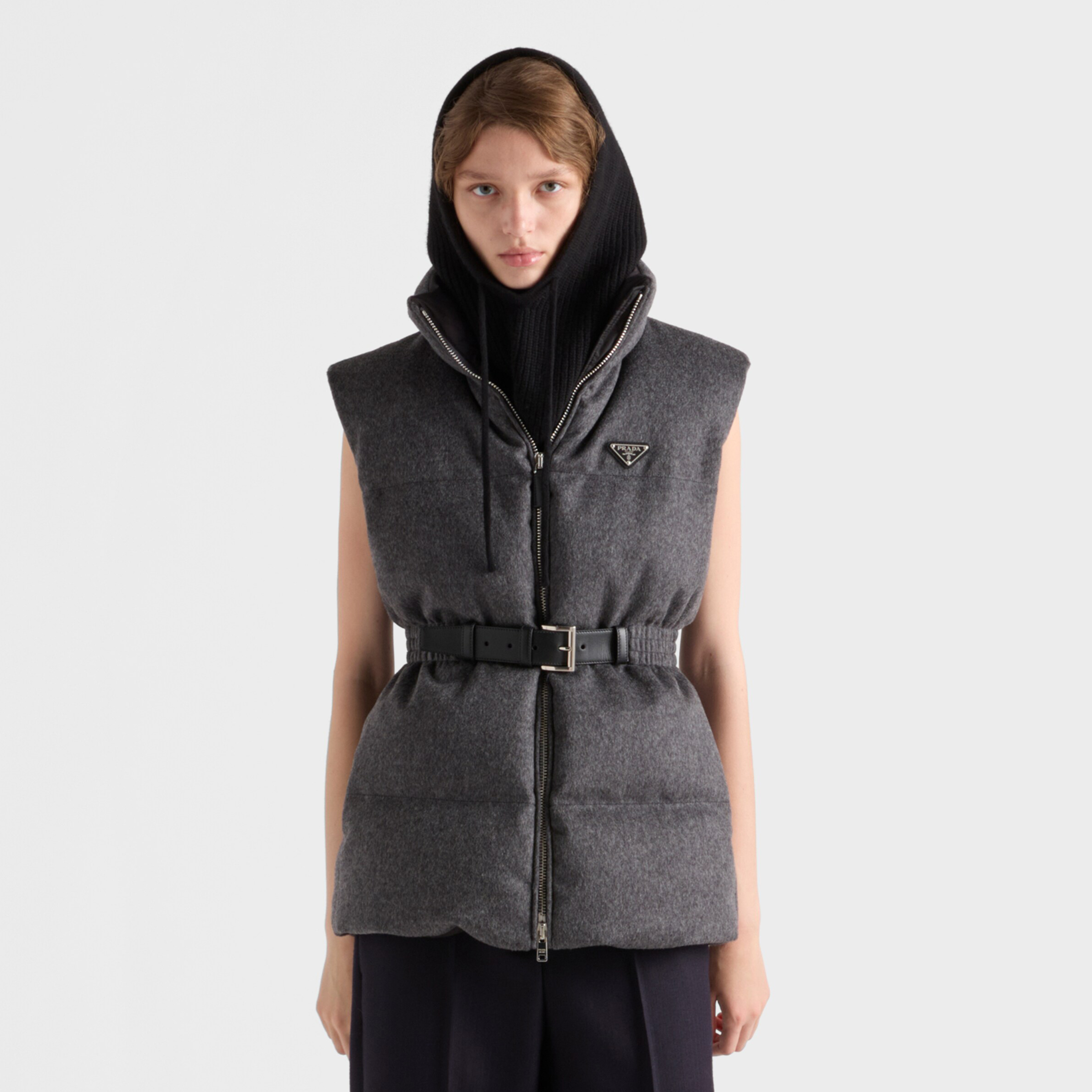 NIGO Prada Women's Winter Fashion Casual Stand Collar Zipper Waist Belt Wool Down Vest #nigo78821