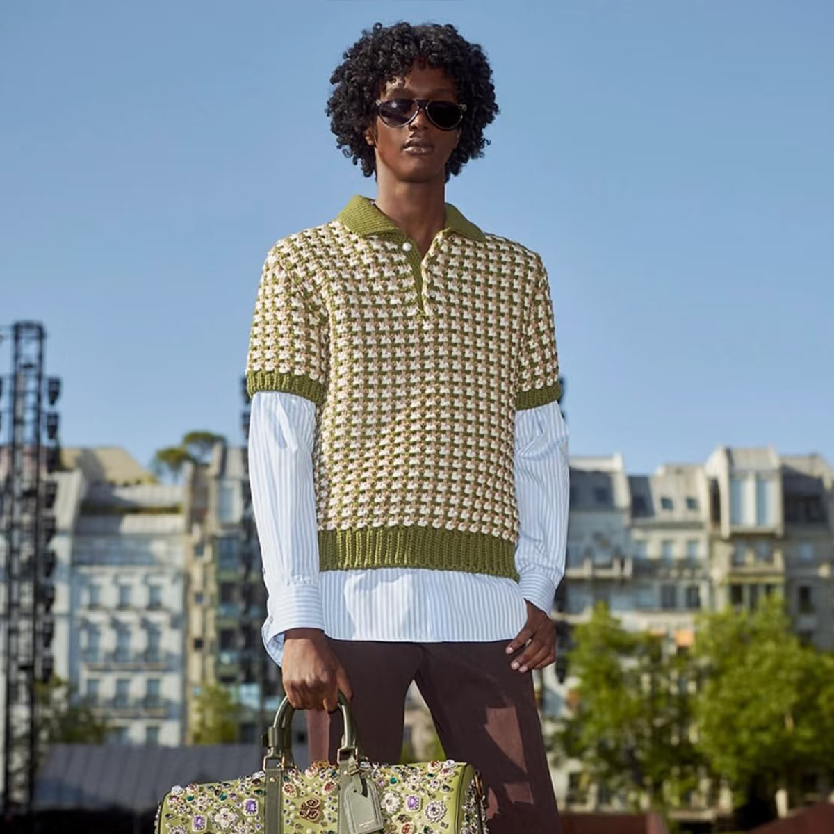 NIGO Louis Vuitton Men's Spring/Summer Color-Block Jacquard Knit Lapel Short-Sleeve Polo Shirt Ngvp #nigo2387