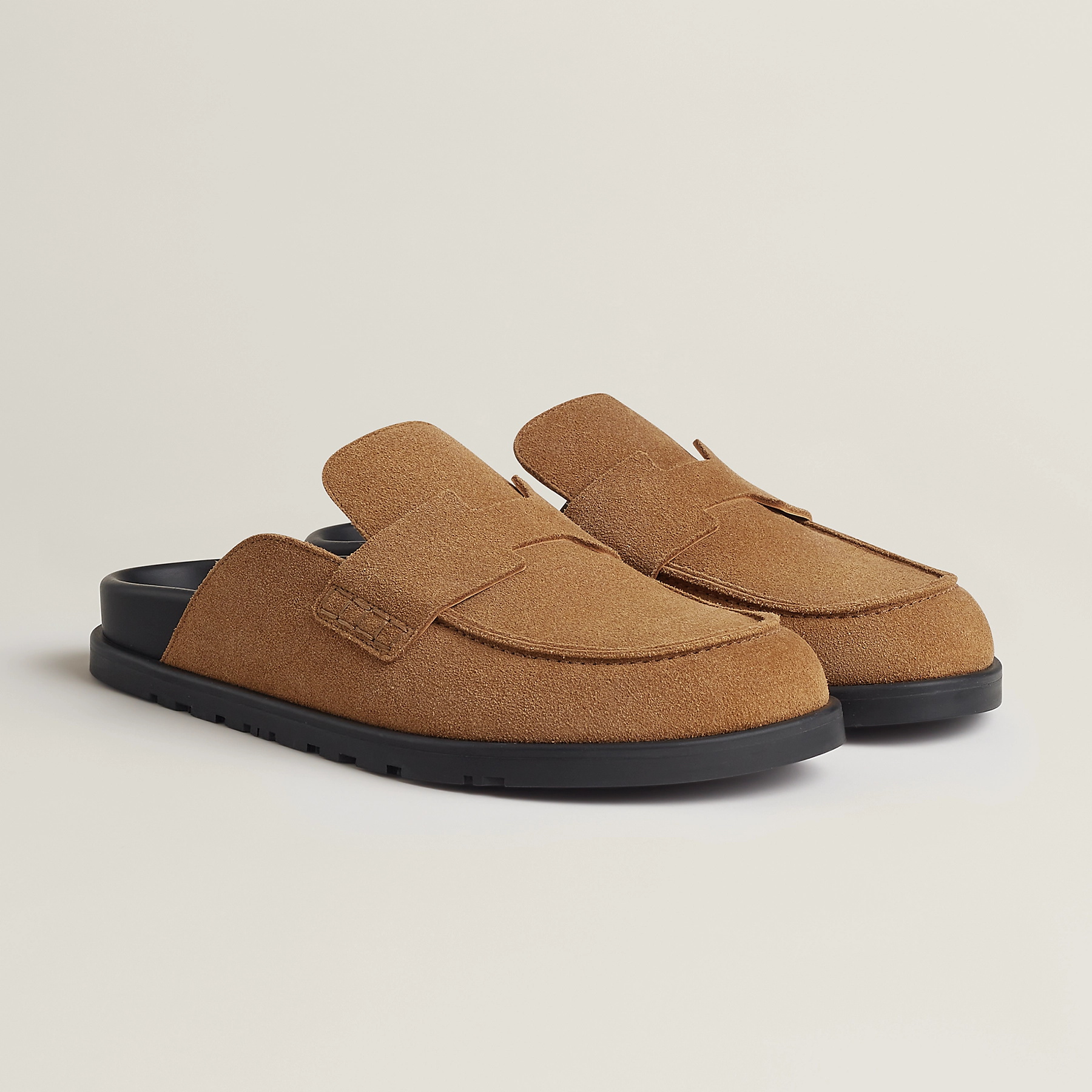 NIGO Hermes Men's Spring And Summer Solid Color Calfskin Round Head Flat Bottom Baotou Birkenstock Slippers Shoes #nigo75495