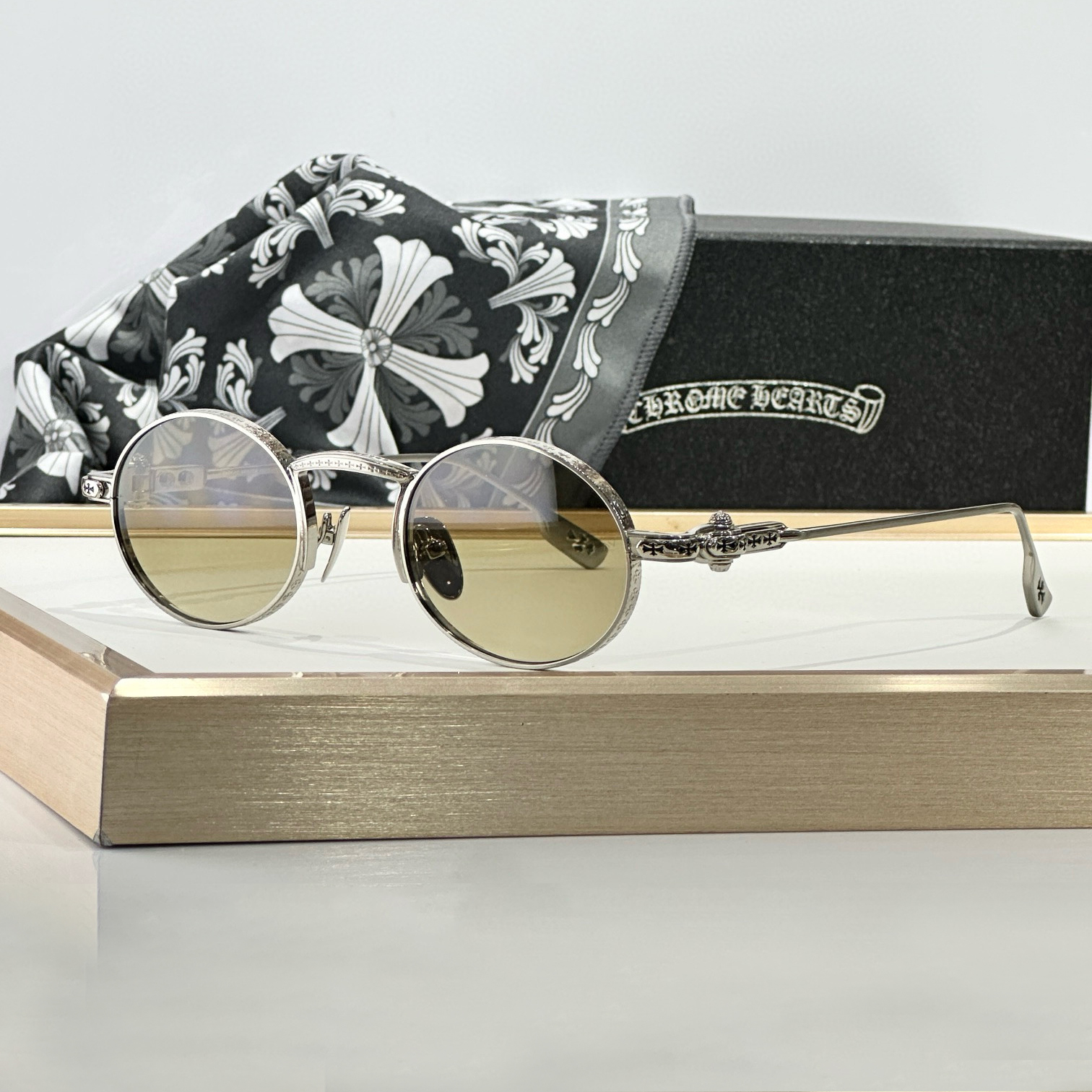 NIGO Chrome Hearts  Men's and Women's Fashion Round Frame Logo Engraved Decorative Temple Tips Sunglasses Accessories #nigo78856