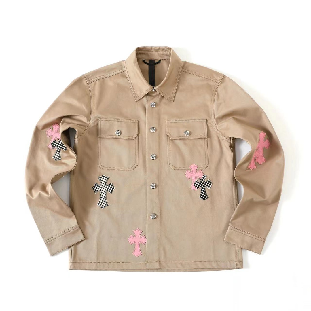 NIGO Chrome Hearts Men's Spring/Fall Casual Style Checkered Collar Single-Breasted Solid Color Shirt Jacket Set with Relaxed Fit Workwear Pants #nigo78854