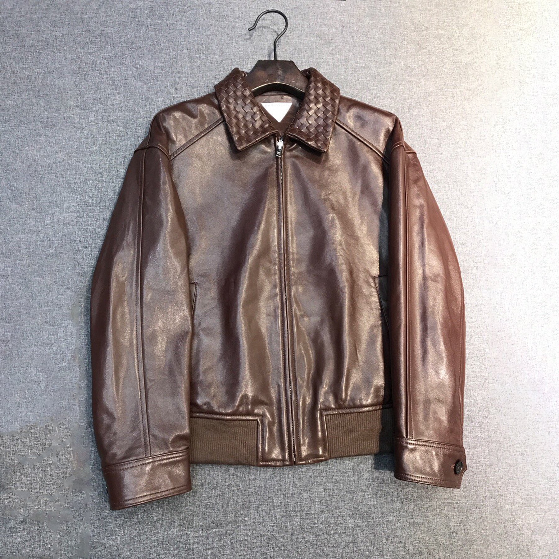 NIGO Bottega Veneta Men's Fall And Winter Woven Leather Collar Zipper Leather Jacket Business Casual Fashion Luxury Leather Jacket Coat Ngvp #nigo2484