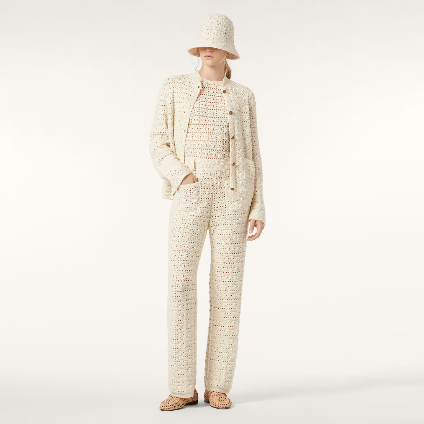 NIGO Loro Piana Women's Spring/Fall Fashion Casual Crew Neck Single Button Knit Pocket Jacket Plaid Knit Straight Leg Casual Pants Suit Set #nigo78869