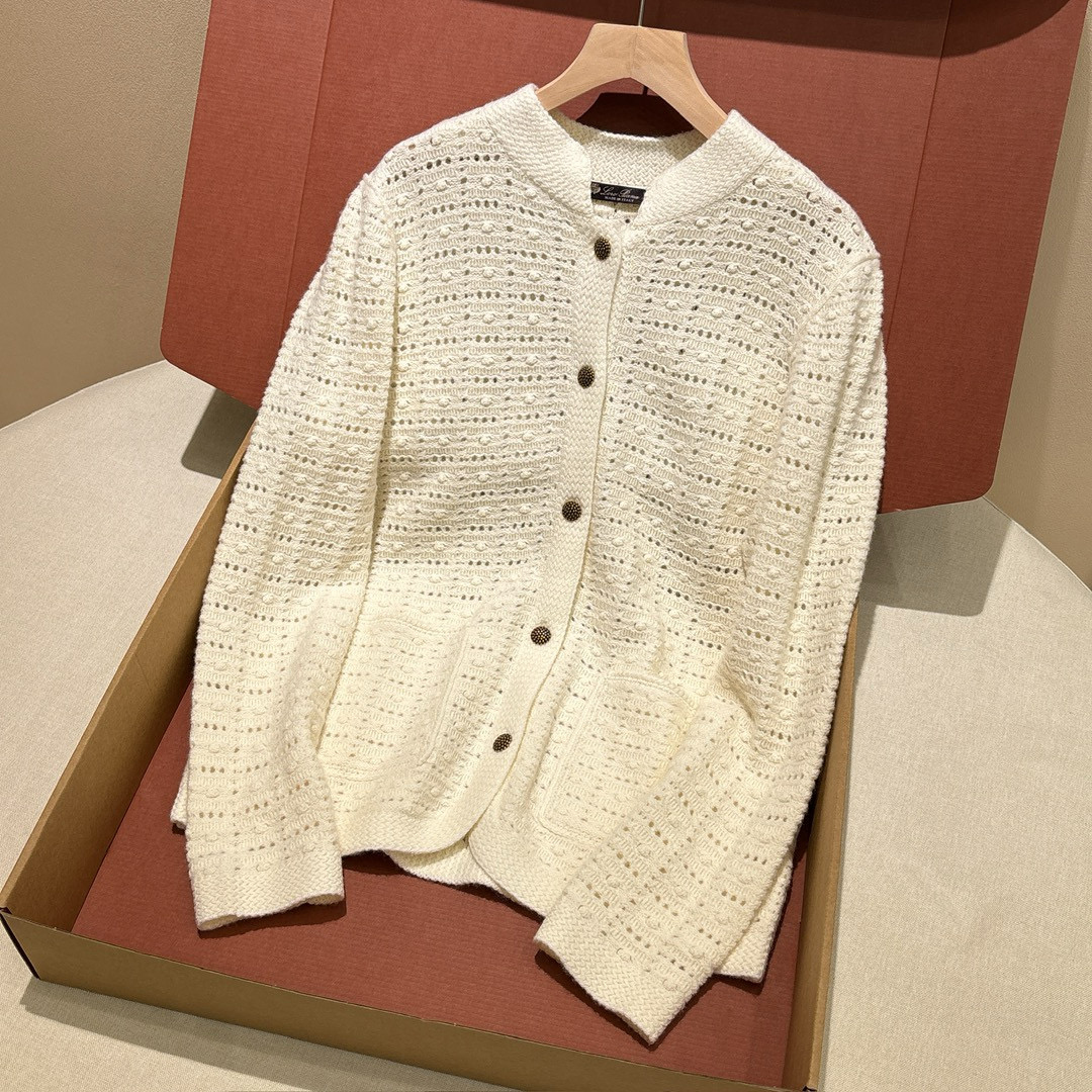 NIGO Loro Piana Women's Arola Jacket Spring/Summer Knit Hollow Wool Solid Color Single-Breasted Long-Sleeve Cardigan Casual Checkered Straight-Leg Pants Suit Set Ngvp #nigo2391