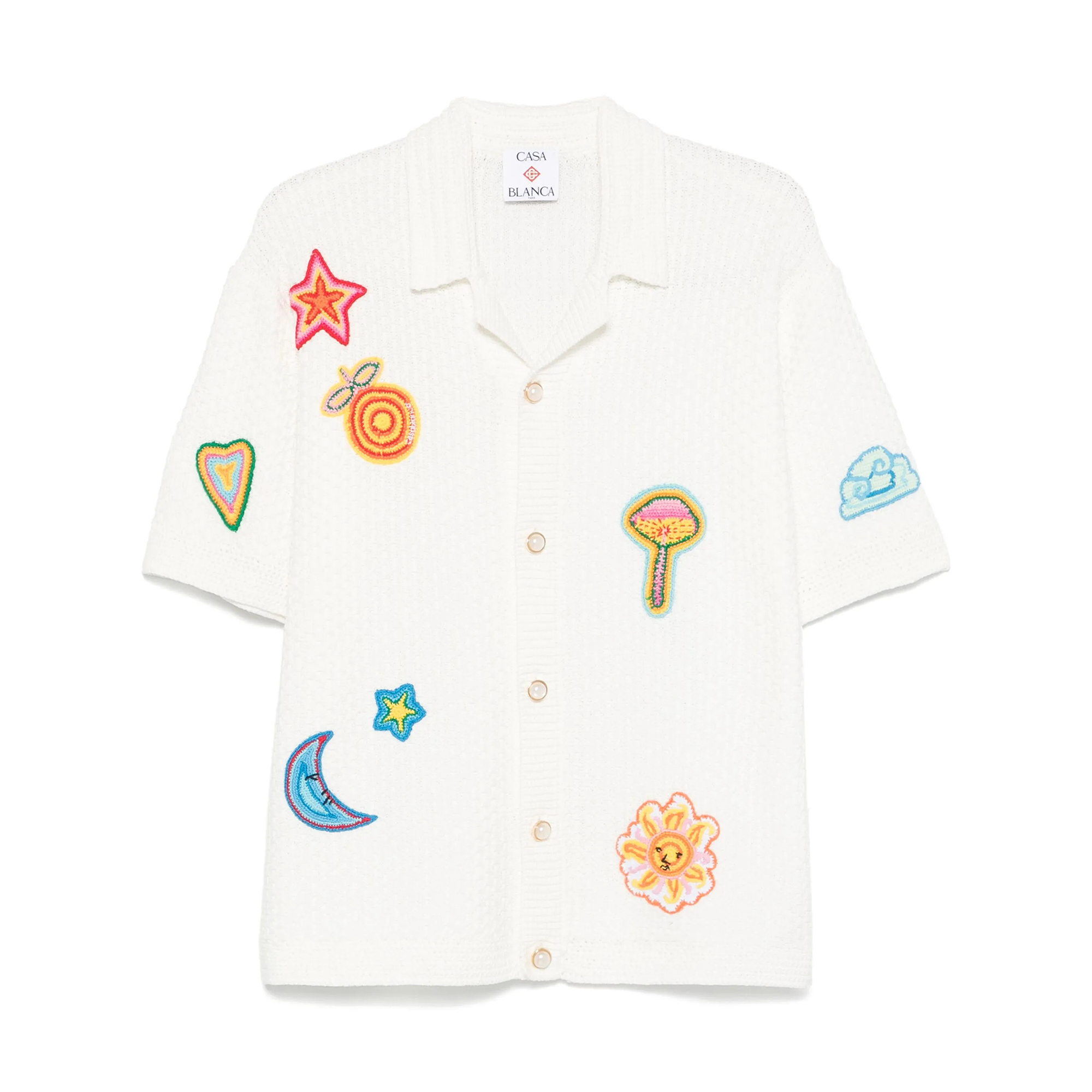 NIGO Casablanca Men's Summer Embroidered Solid-Color Cotton Loose-Fit Knit Short-Sleeve Shirt Casual Drawstring Mid-Rise Motif Crochet Shorts Suit Set Ngvp #nigo2392