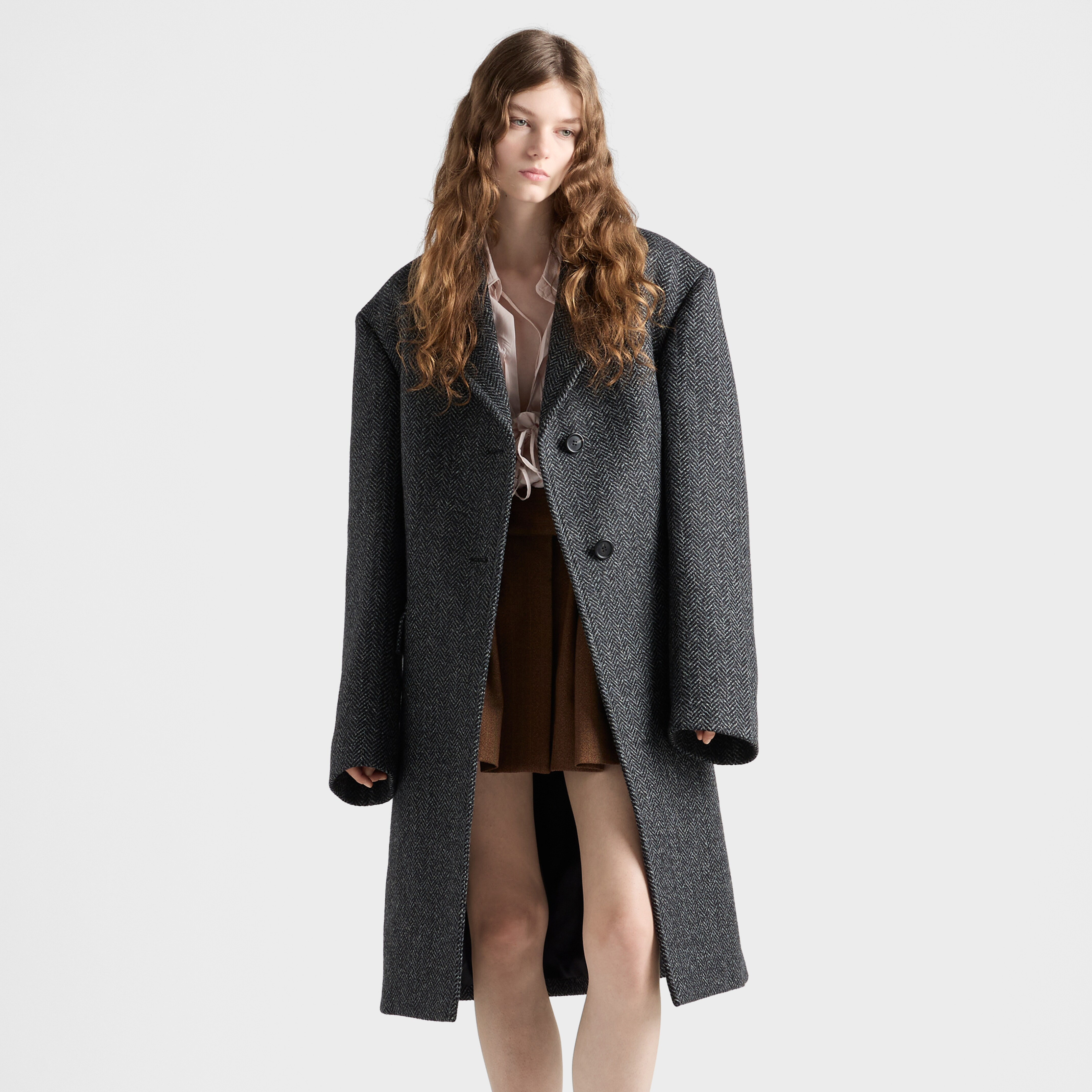 NIGO Prada Women's Fall/Winter Fashion Classic V Neck Single Breasted Herringbone Wool Coat Jacket #nigo78862