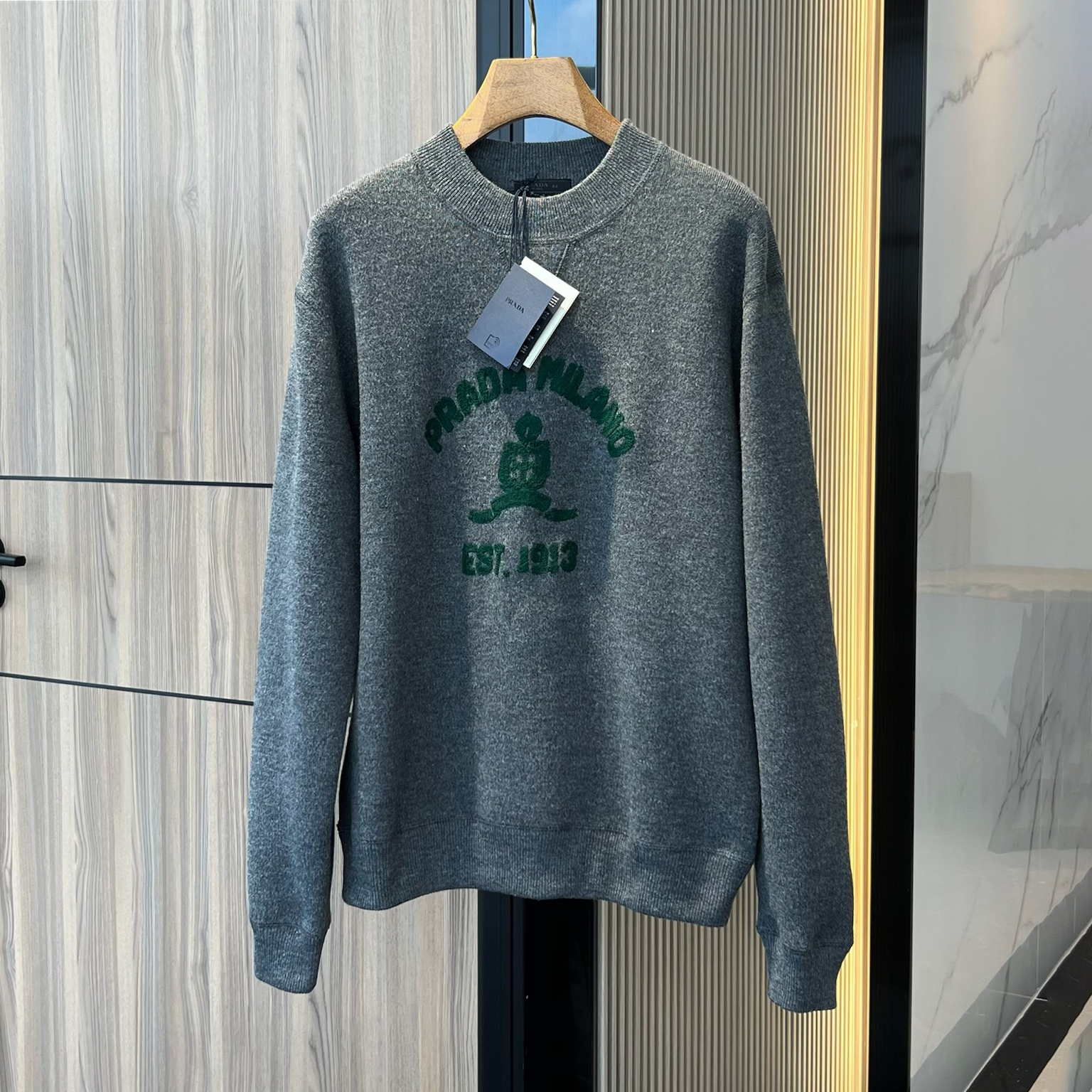 NIGO Prada Men's And Women's Spring/autumn Fashion Casual Wear Casual Solid Color Crew Neck Logo Embroidered Knit Sweater #nigo78874
