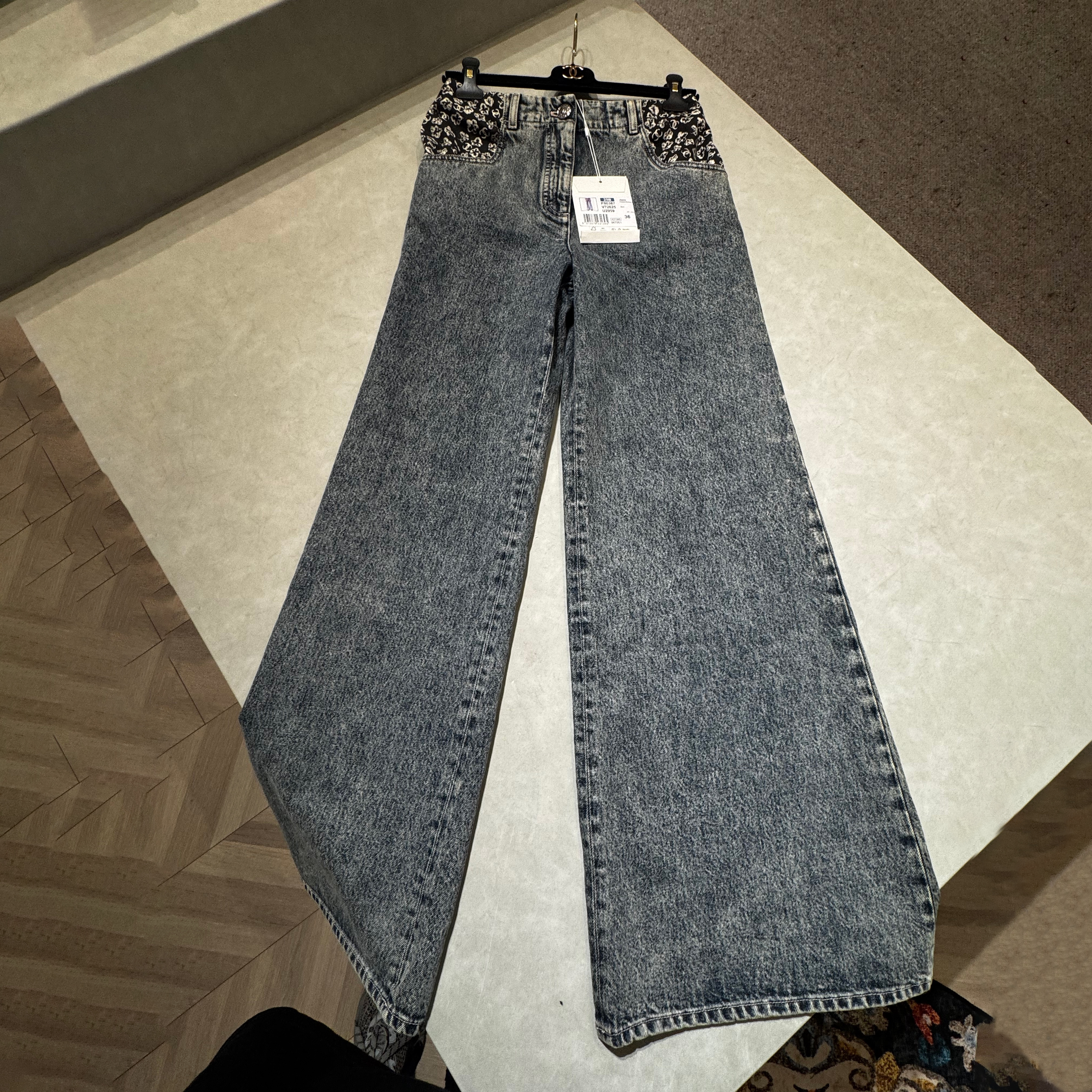 NIGO Chanel Women's Spring/Fall Fashion Classic Print Washed Zipper Button Camellia Denim Pants #nigo78886