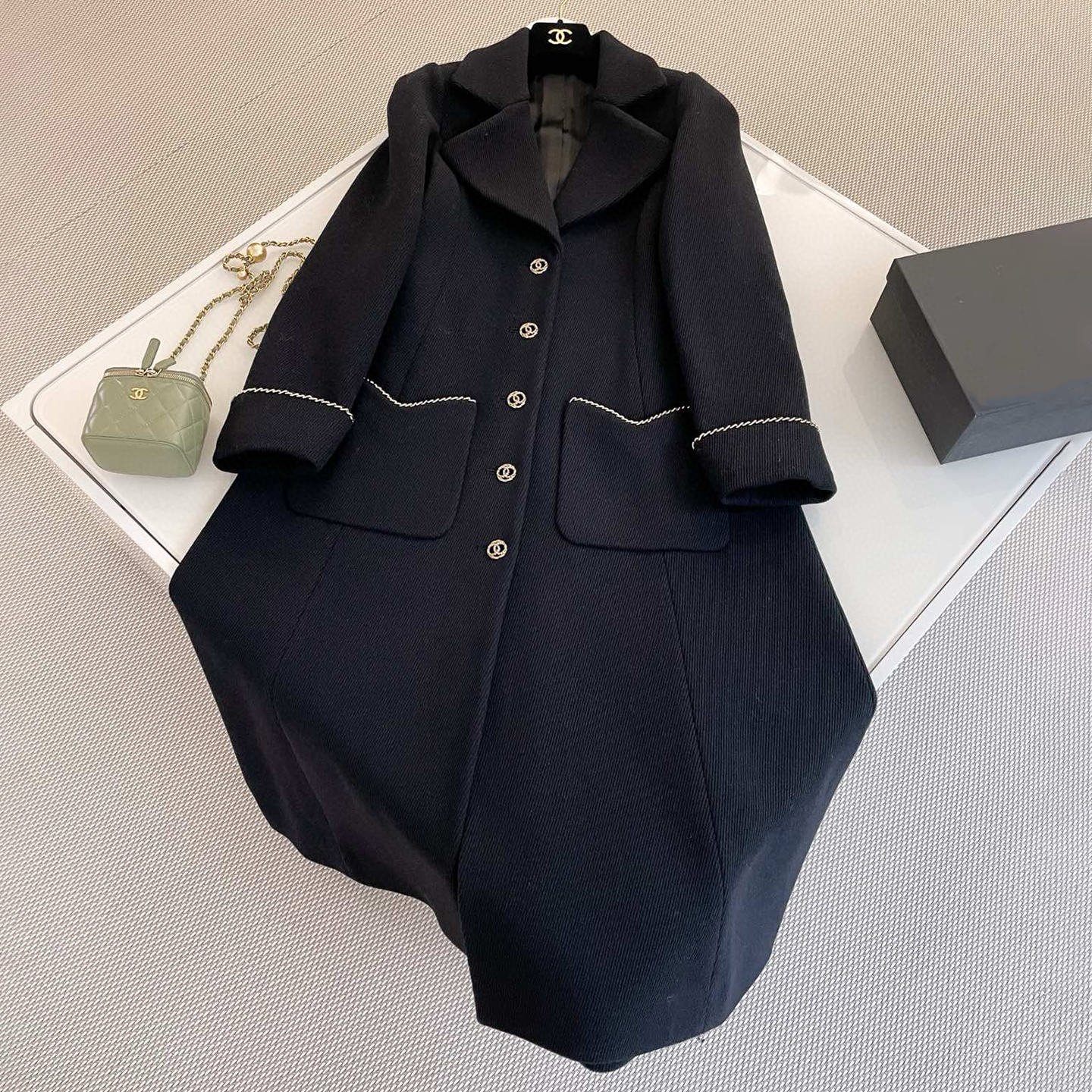 NIGO Chanel Women's Vintage Wool Blend Spring/Fall/Winter Solid Color Lapel Single-Breasted Long Coat Jacket #nigo81572